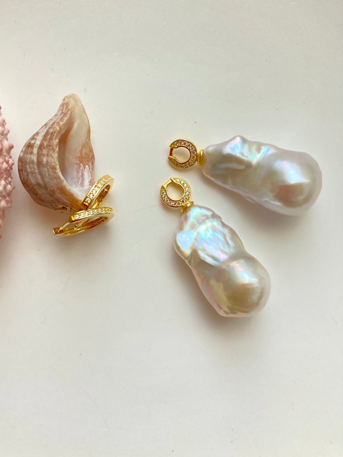 Cute Huggies with Baroque Pearl Pendants