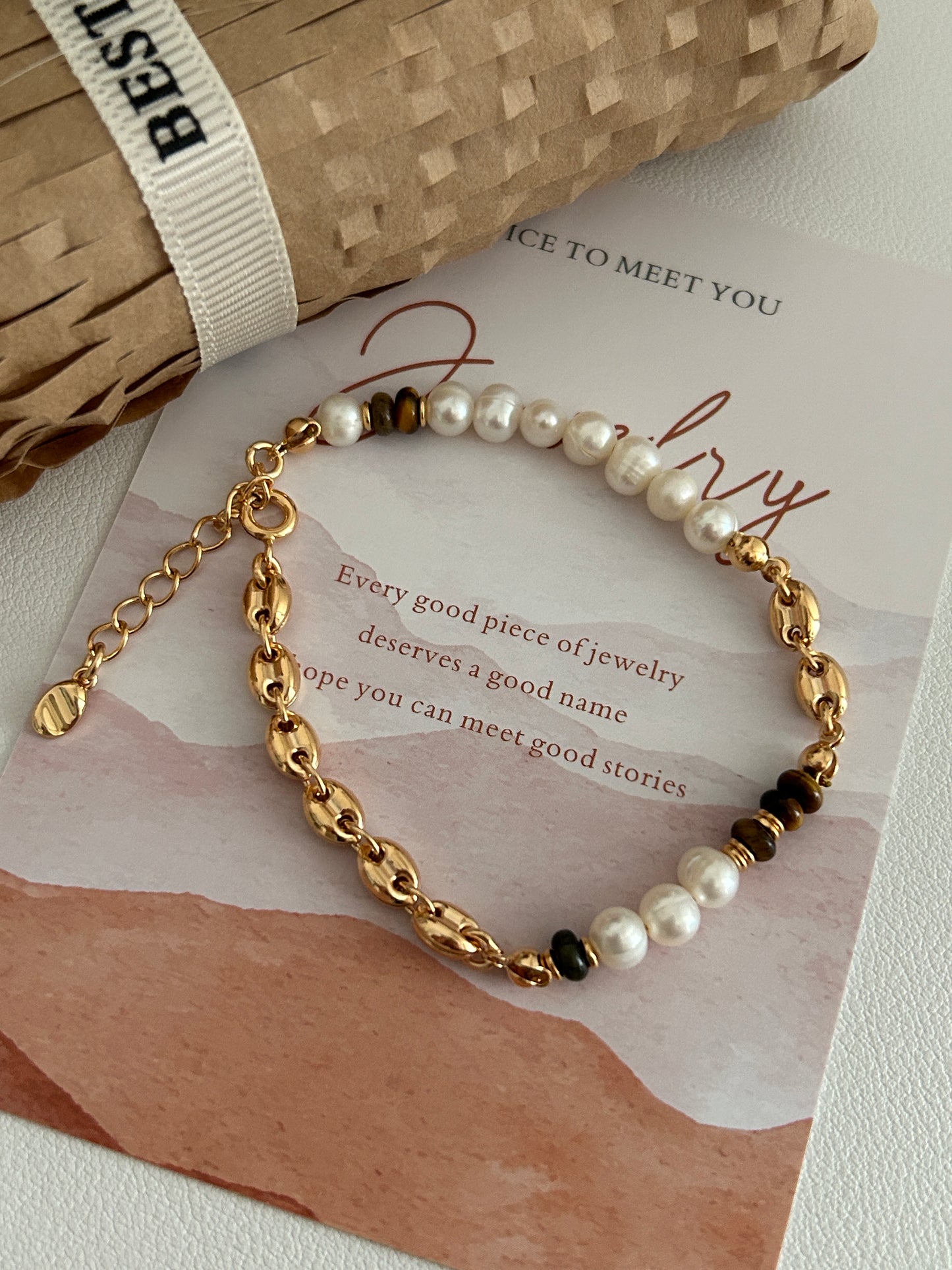 Tiger's Eye and Pearl Bracelet