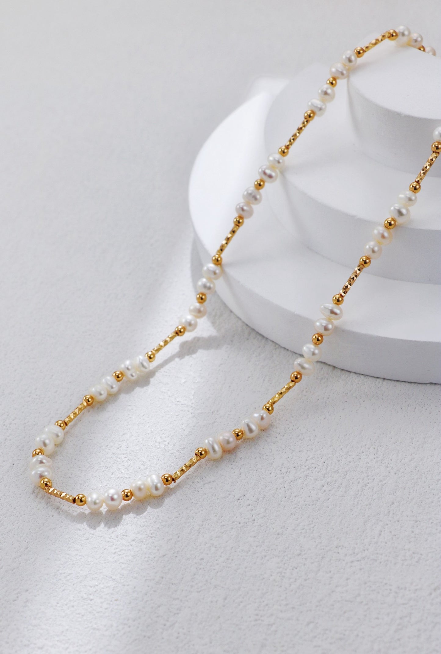 Vintage Gold Baroque Pearl Chain Necklace – S925 Silver