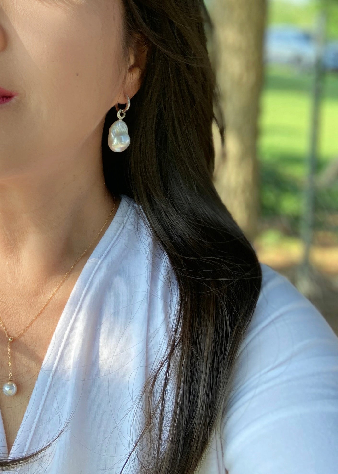 Cute Huggies with Baroque Pearl Pendants