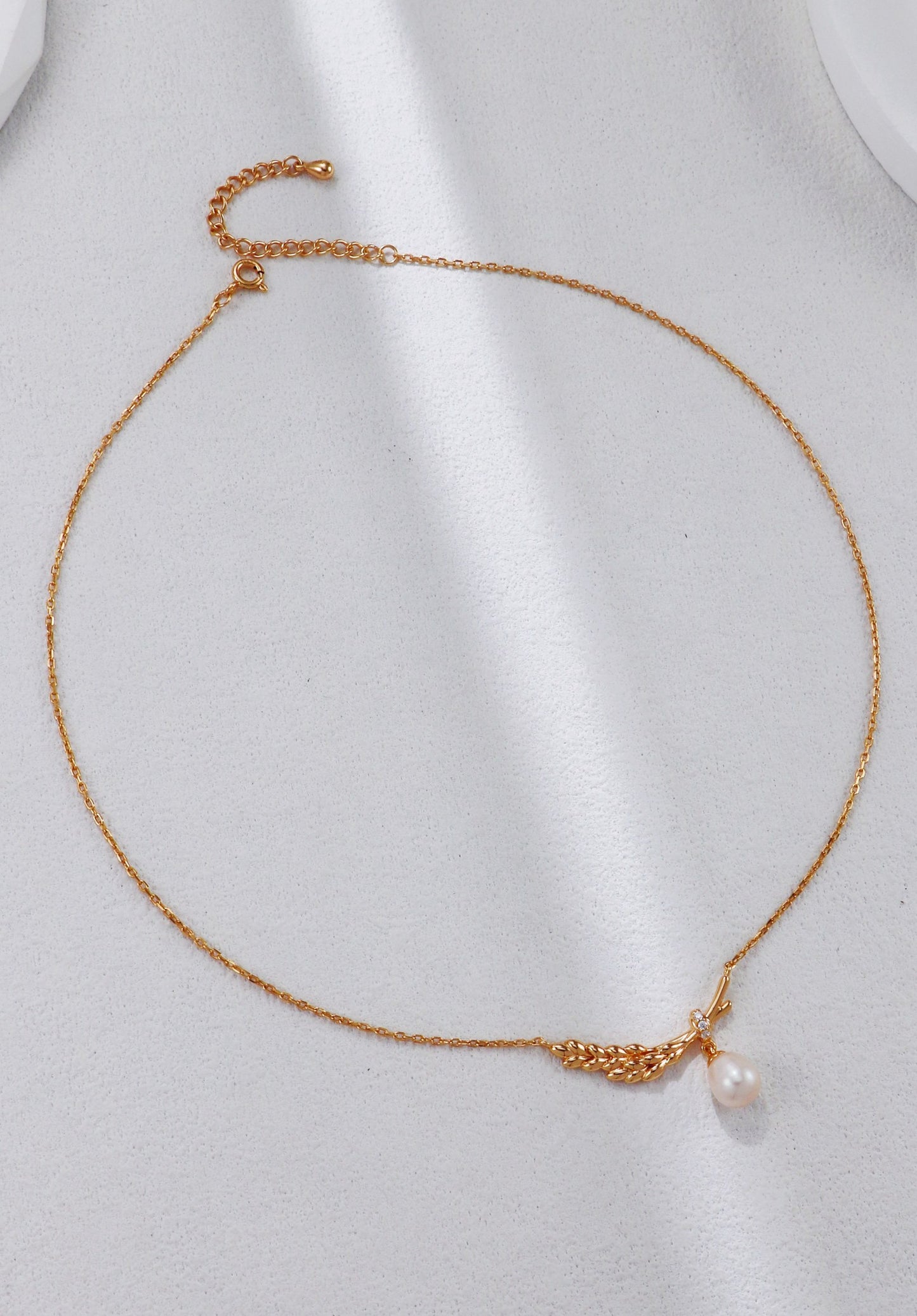 Wheat Silver Necklace with Pearl Pendant