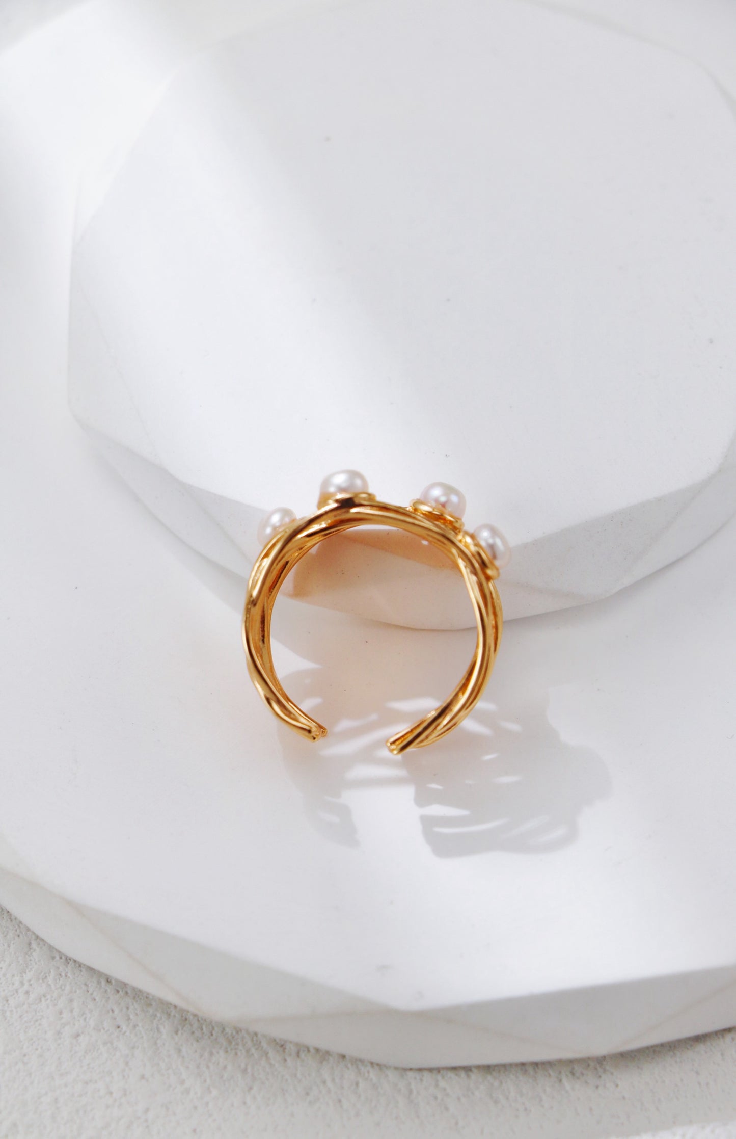 S925 Sterling Silver Woven Vine Pearl Ring –Minimalist Statement Jewelry