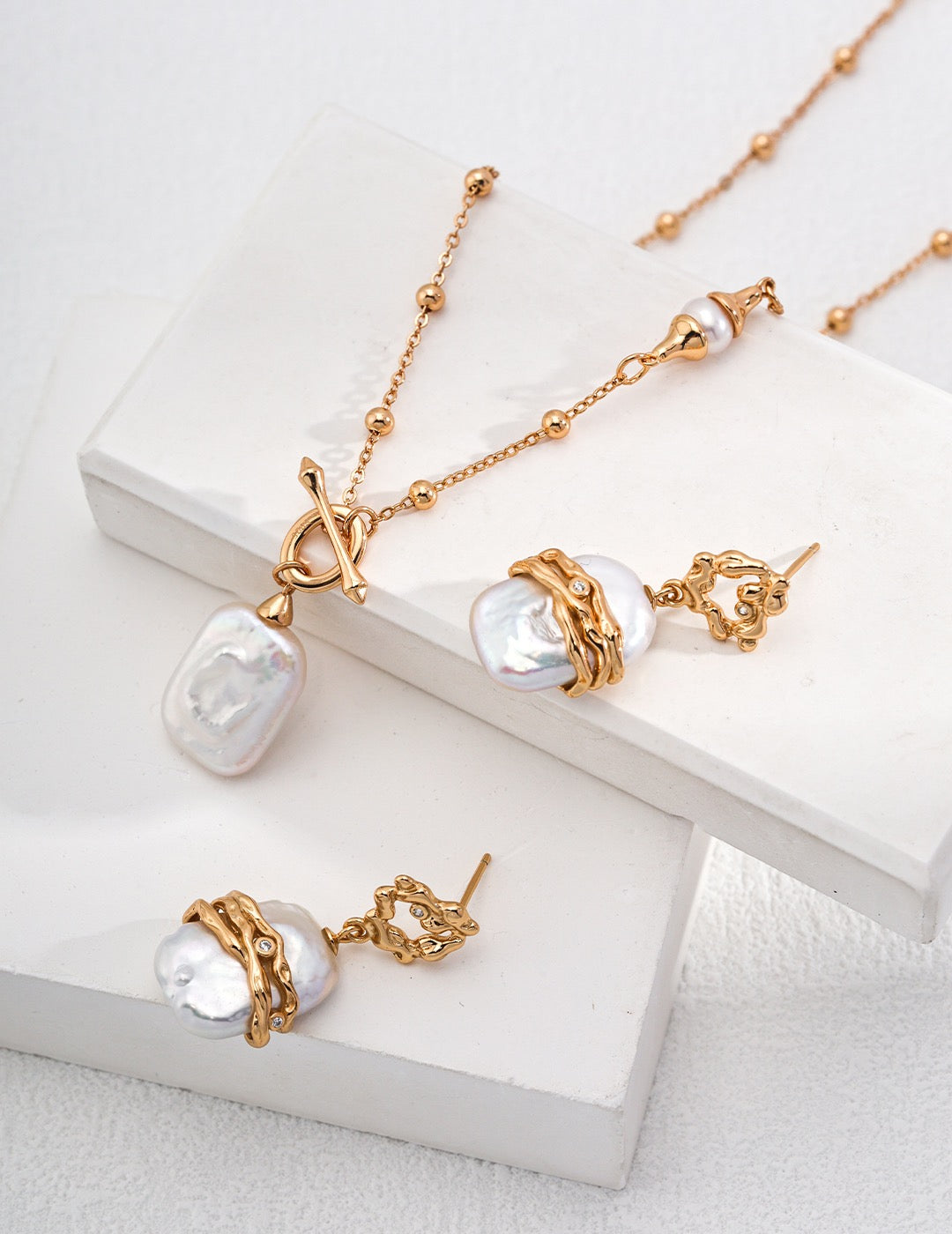 Pearl Necklace with Square Baroque Pearl Pendant