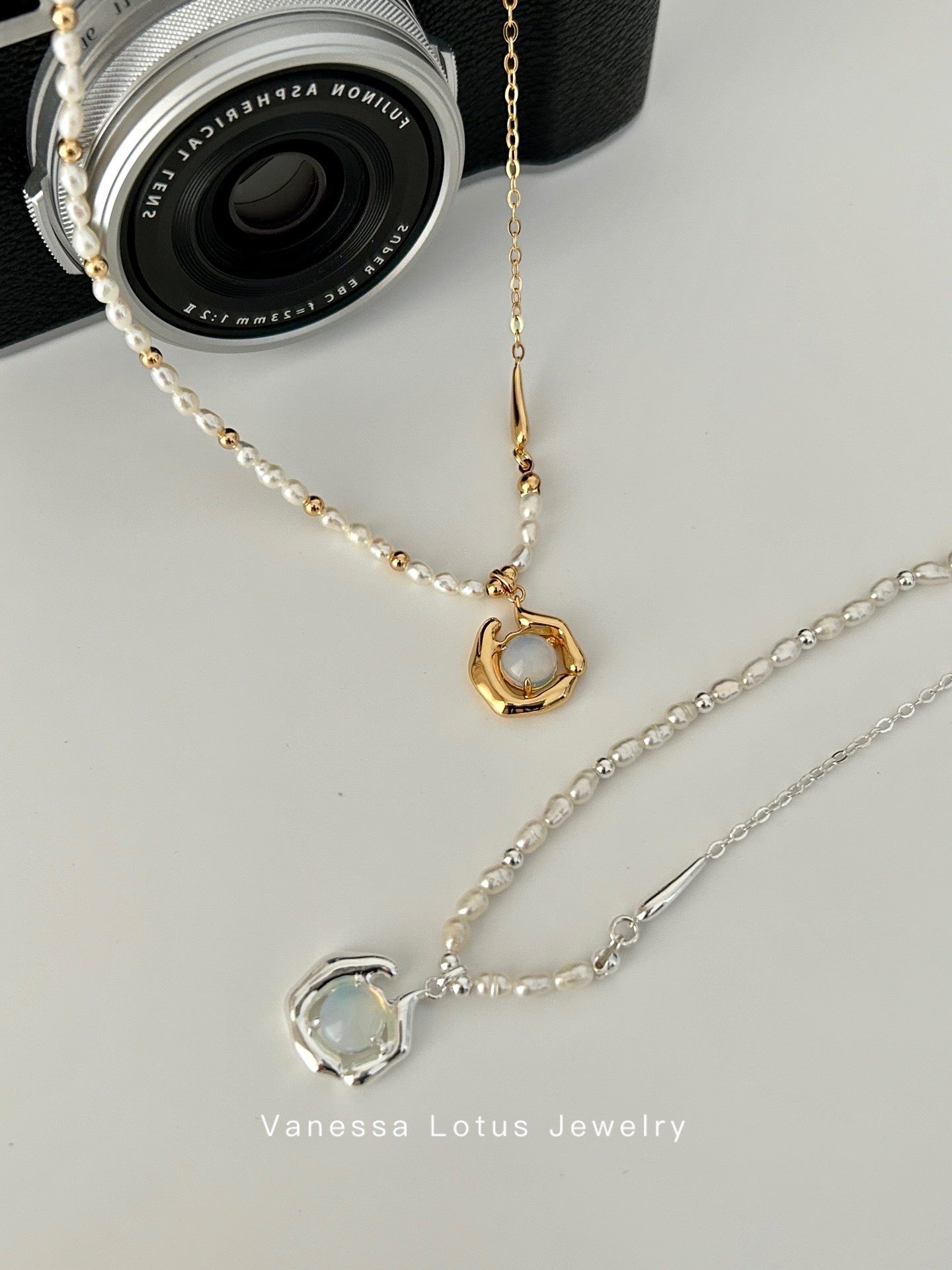 Pearl Necklace with Opal Pendant