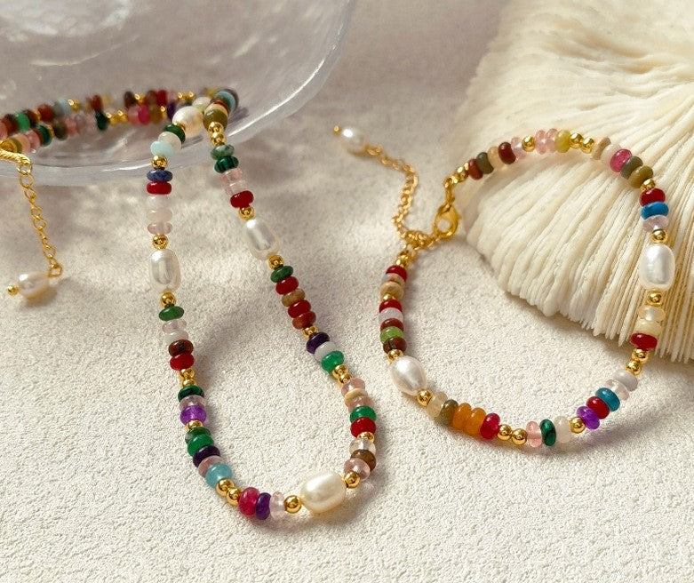 Rainbow Beads Necklace and Bracelet