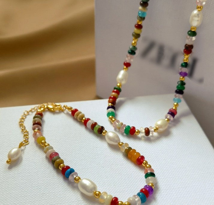 Rainbow Beads Necklace and Bracelet