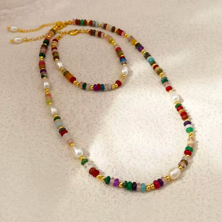 Rainbow Beads Necklace and Bracelet