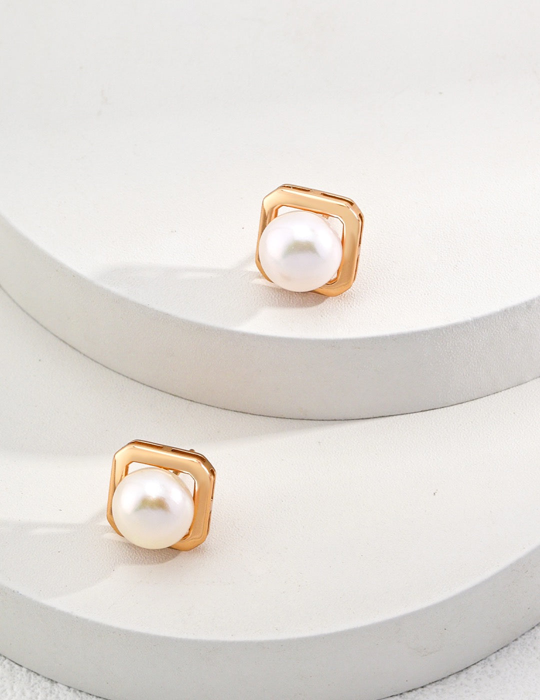 Pearl Studs in Square Frame