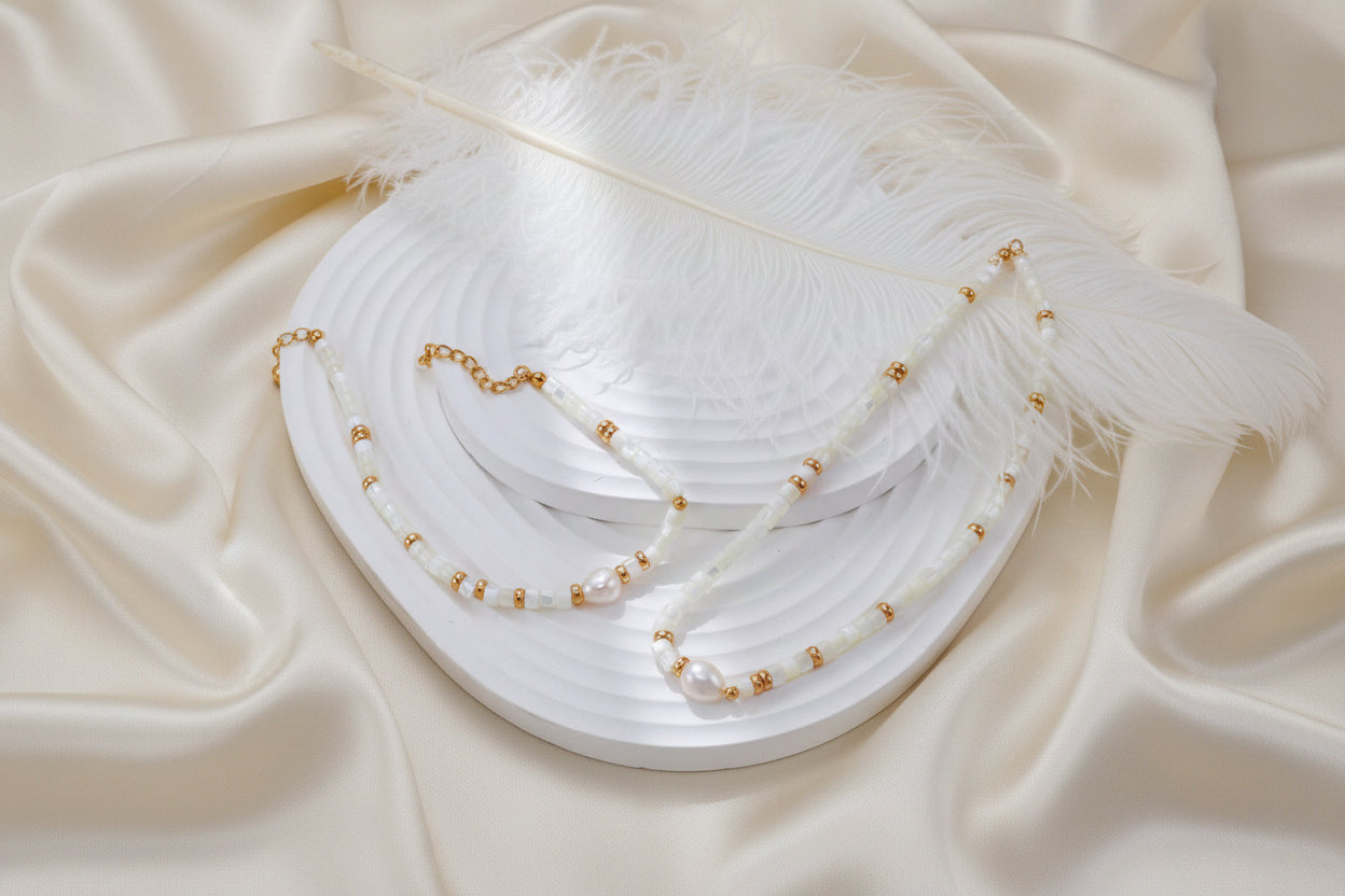 Vintage Gold Freshwater Pearl & White Shell Beaded Bracelet – S925 Sterling Silver Adjustable Bracelet