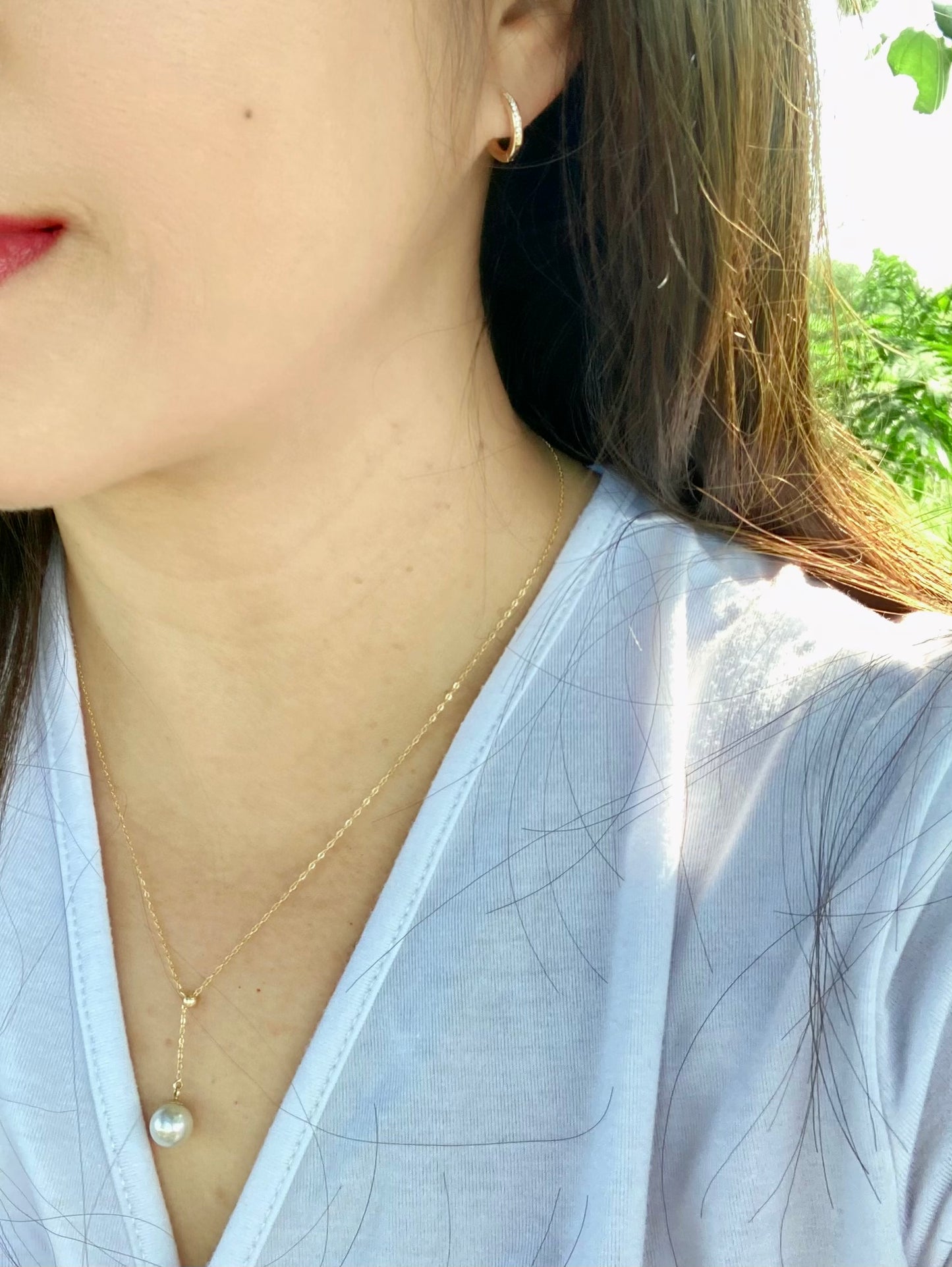 Cute Huggies with Baroque Pearl Pendants