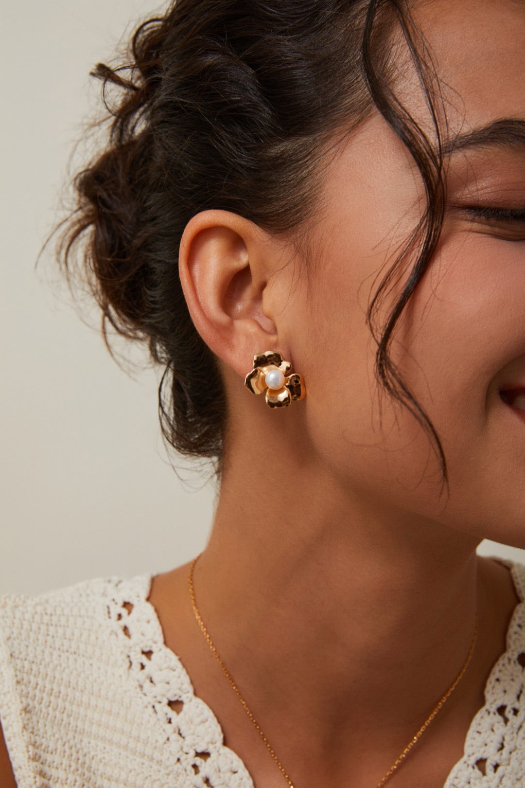 Sterling Silver and Pearl Flower-shaped Studs