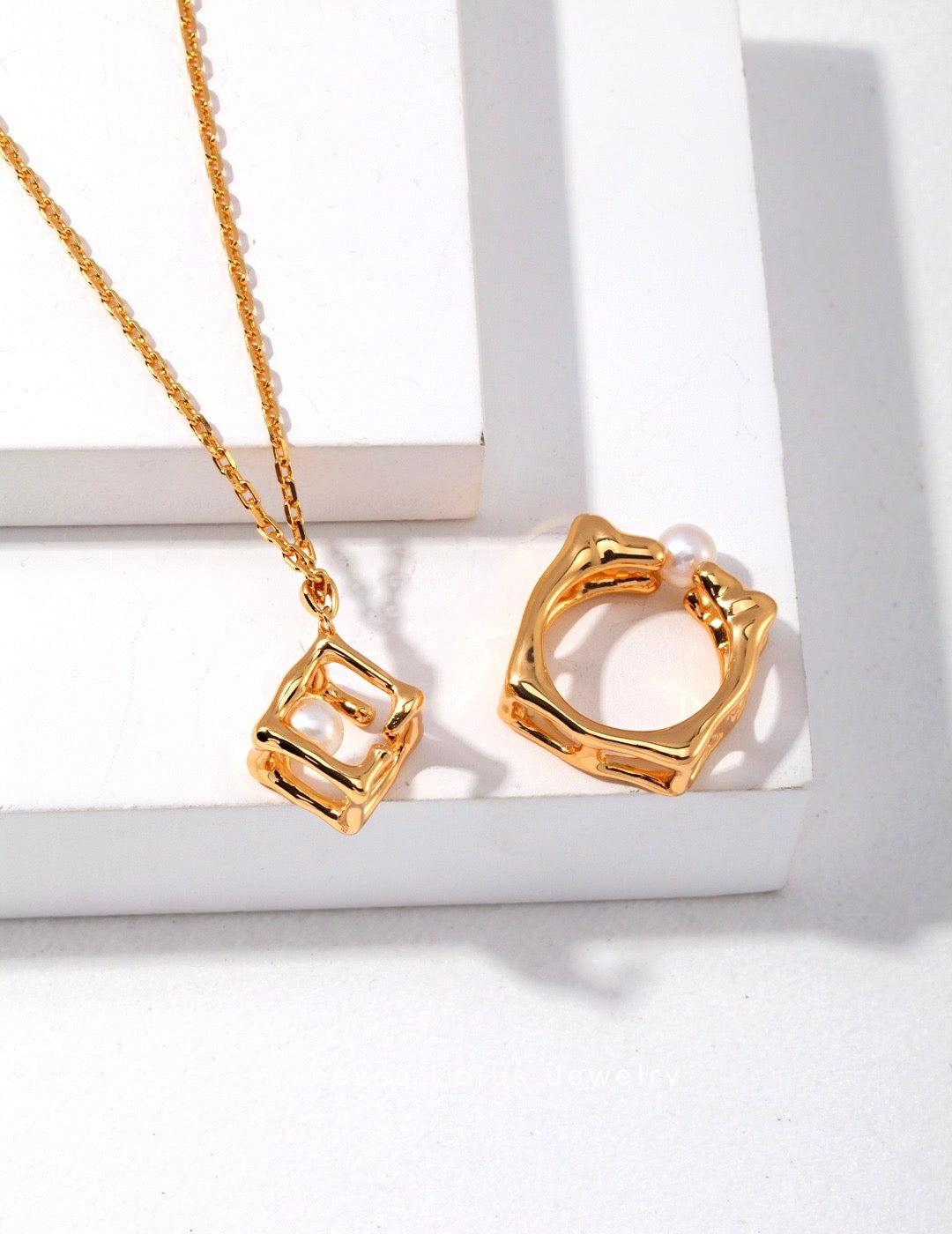 Cube and Pearl Necklace