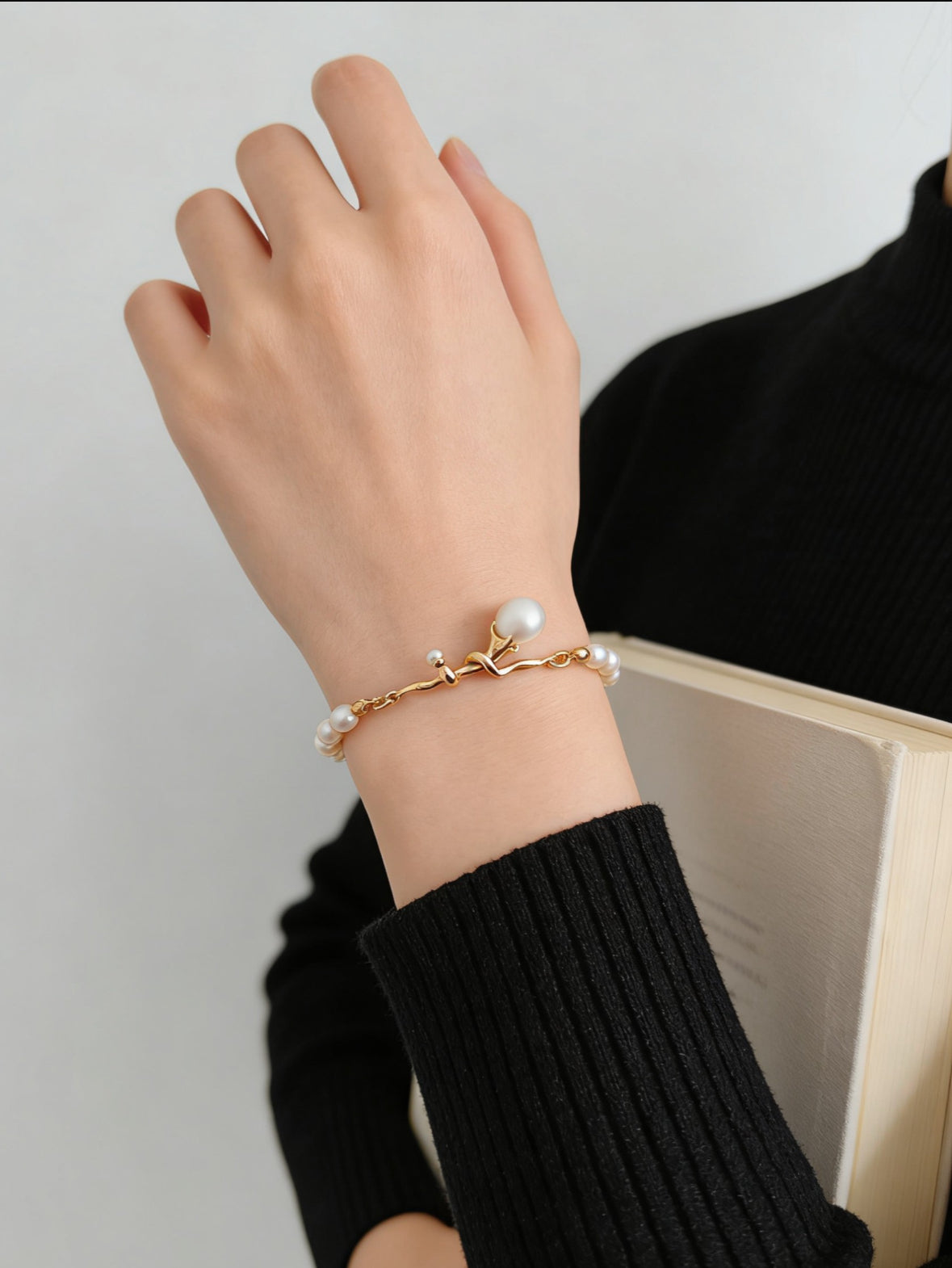 S925 Natural Pearl Necklace & Bracelet Set | Vintage Gold