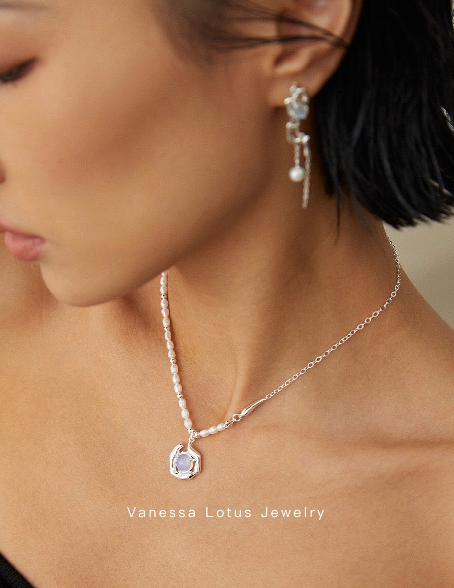 Pearl Necklace with Opal Pendant