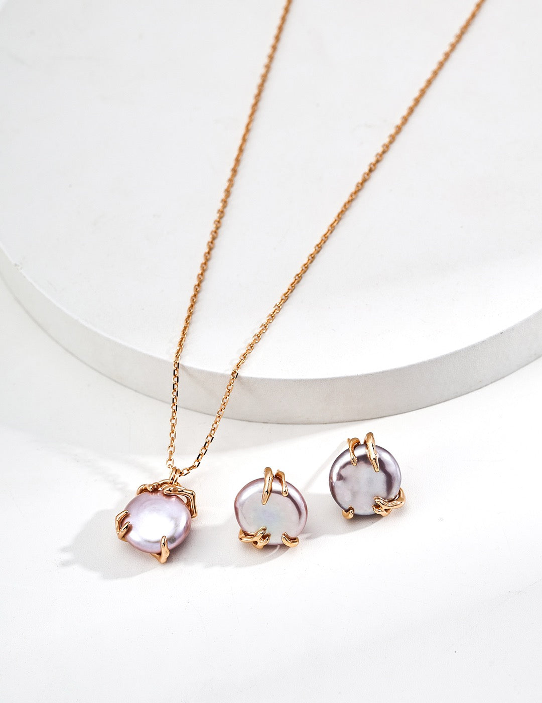 Vintage Gold Baroque Pearl Jewelry Set – Necklace & Stud Earrings | S925 Silver