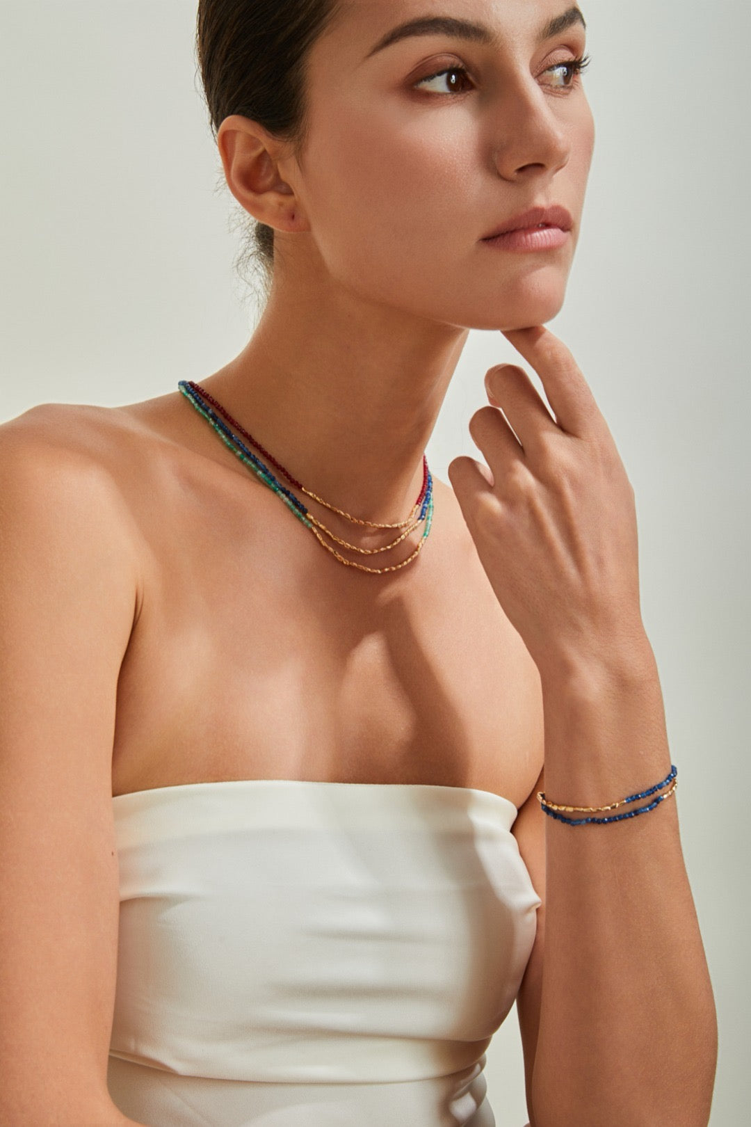 Vintage Gold & Green Aventurine Beaded Necklace – S925 Sterling Silver