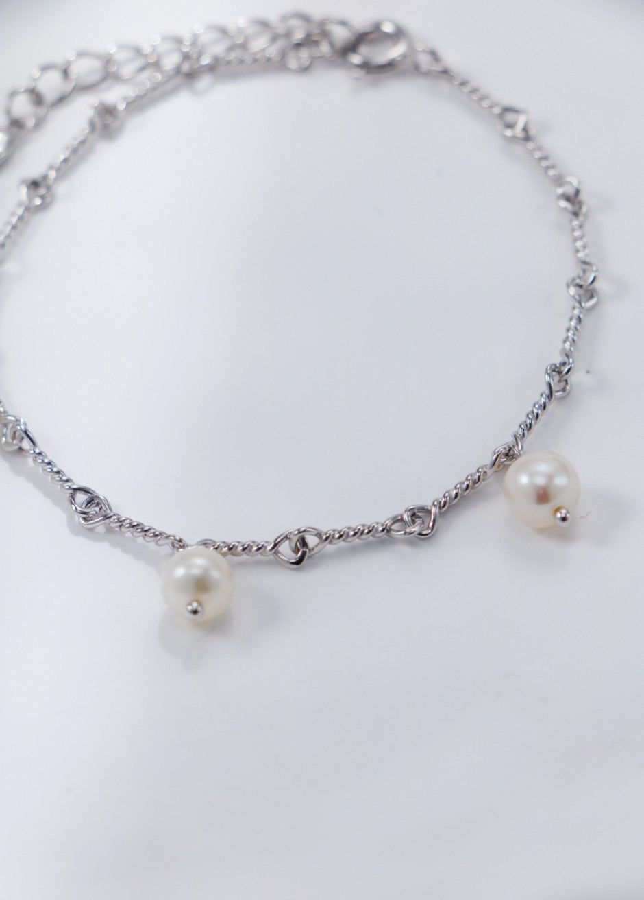 S925 Twisted Rope Chain Pearl Jewelry Set – Necklace & Bracelet