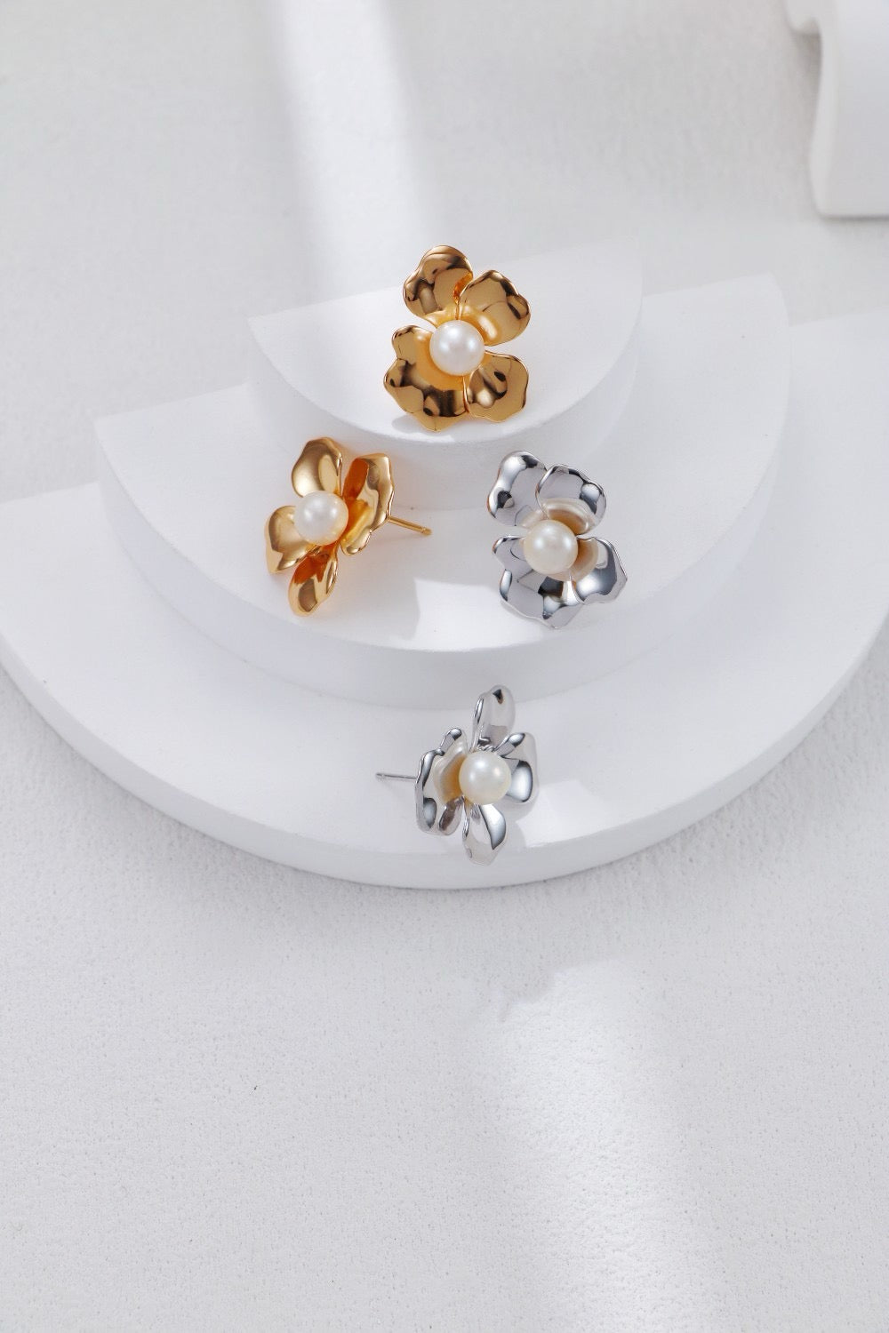 Sterling Silver and Pearl Flower-shaped Studs