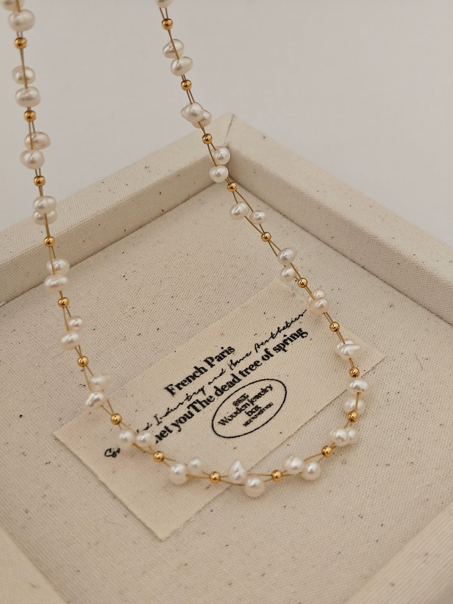 Handcrafted Vintage Gold Baby Pearl Necklace | Spring Wreath Pearl Necklace