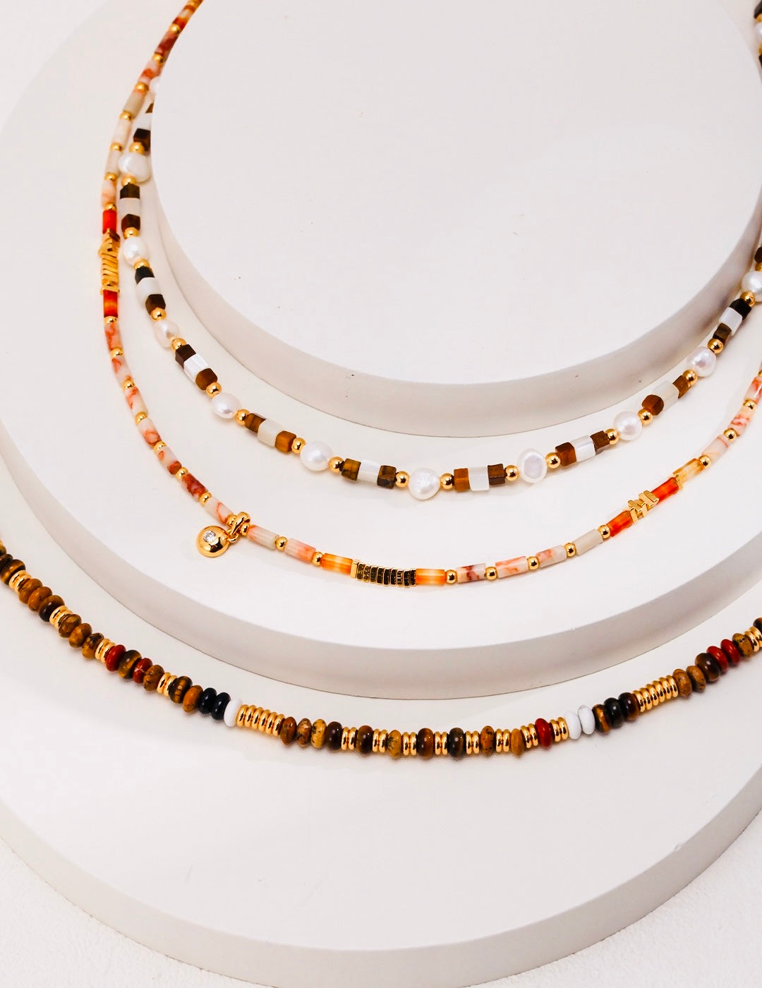Pearl and Tiger’s Eye Beaded Necklace and Bracelet Set
