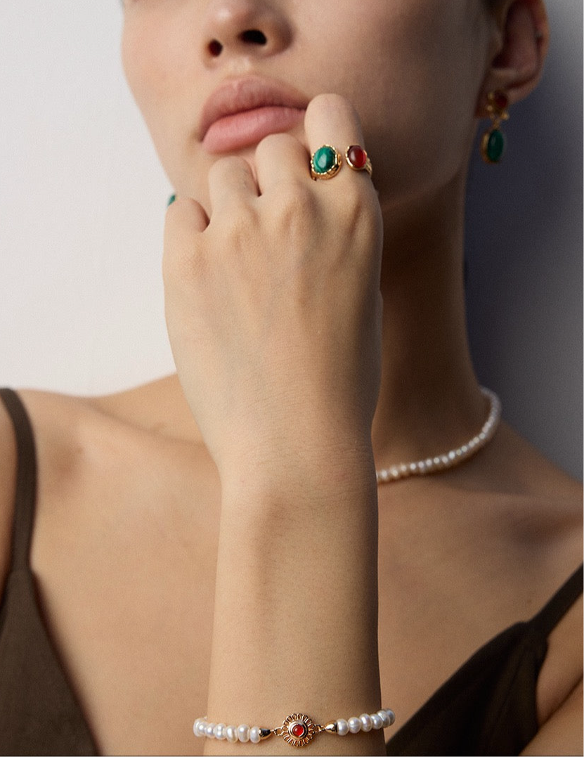 Golden Sun Pearl Bracelet and Necklace