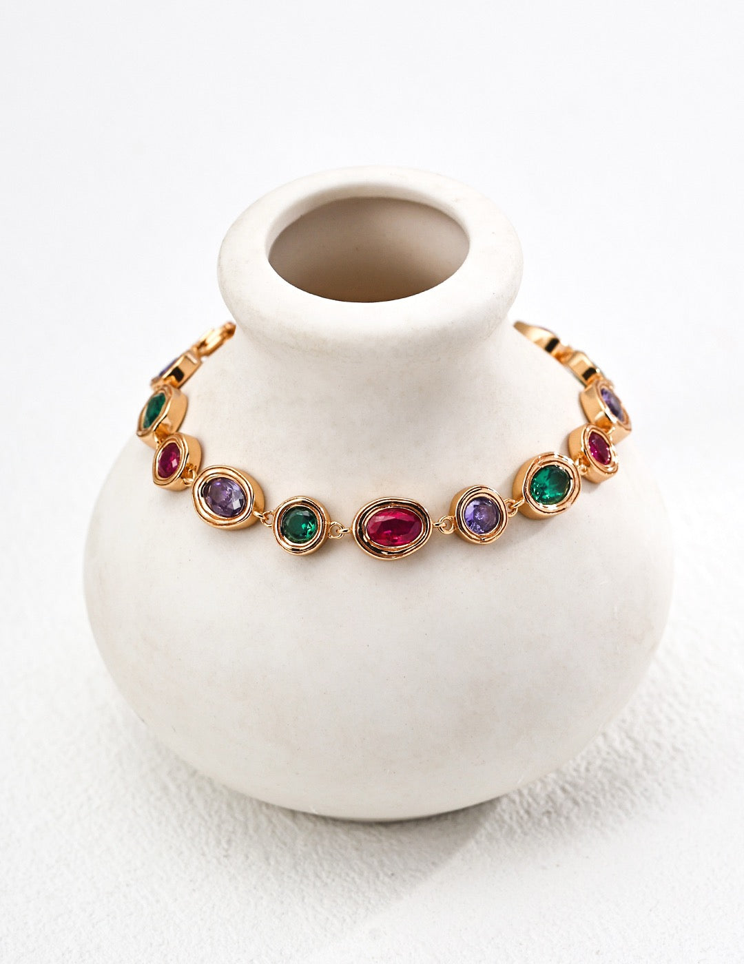 Aurora Elegance Multi-Gemstone Gold Plated Jewelry Set (Earrings & Bracelet)