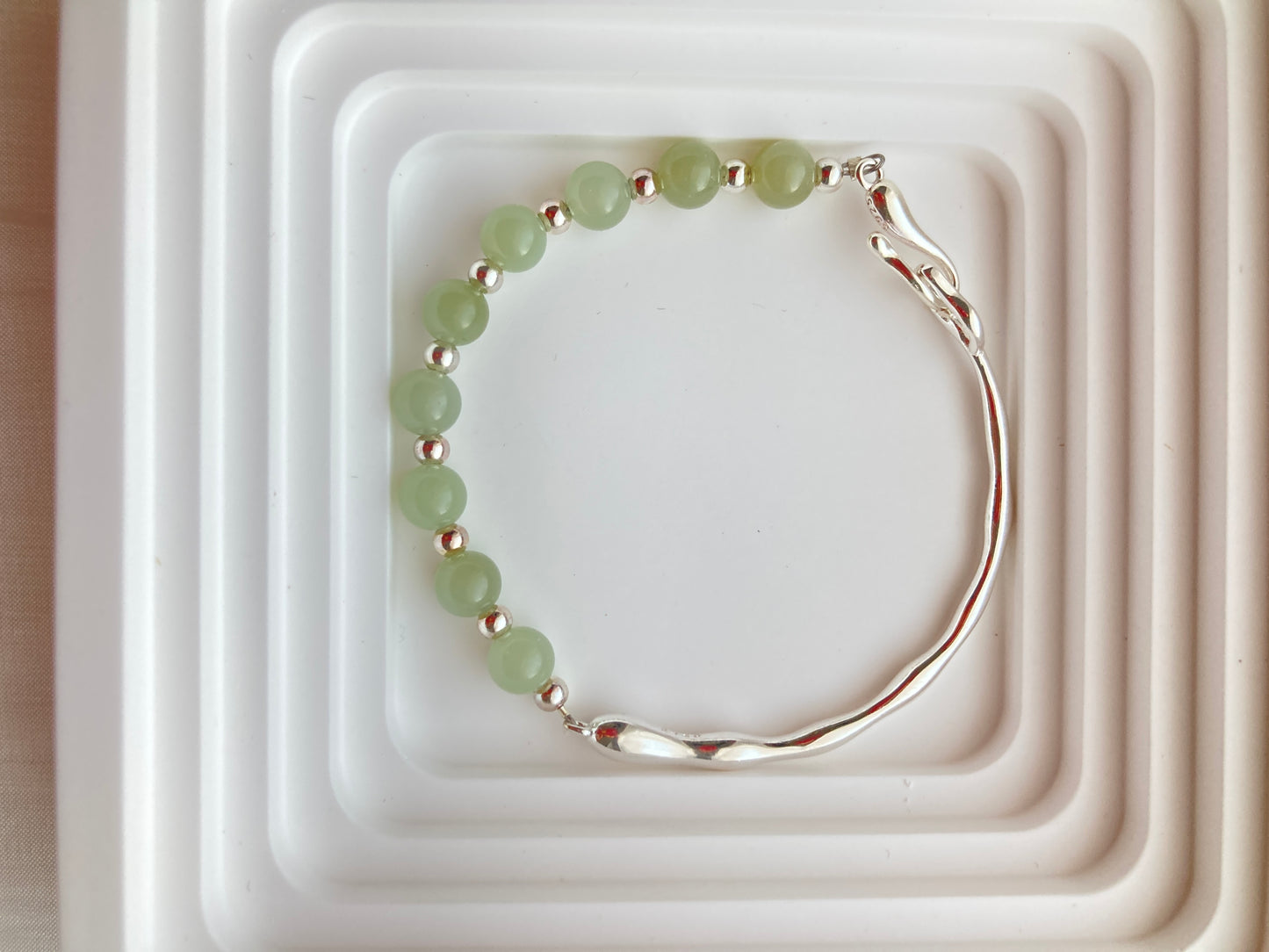 Jade Bead and Silver Bracelet