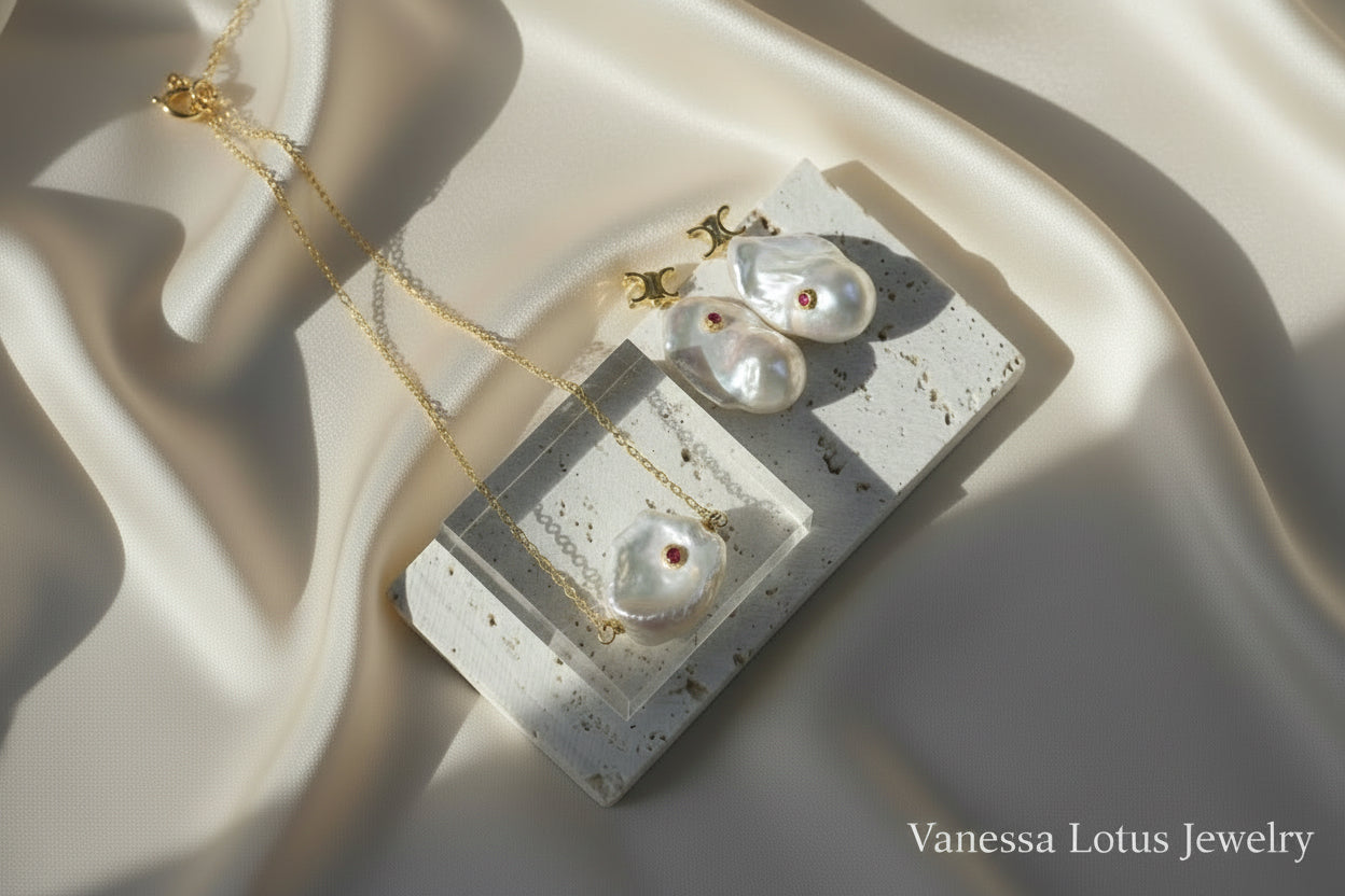 Petal-Shaped Natural Pearl Necklace – 18K Gold Plated S925 Silver Minimalist Pendant Necklace