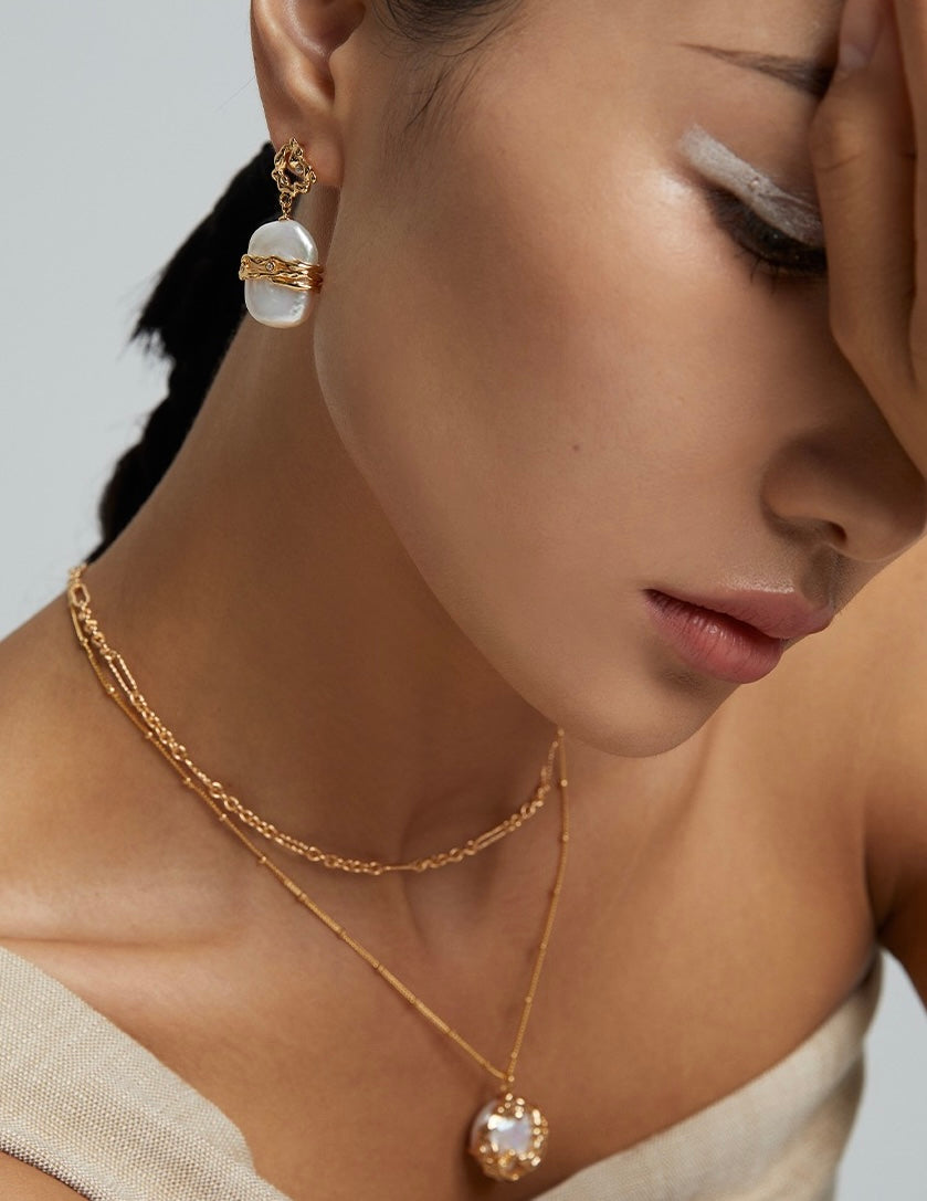 Golden Tide Baroque Pearl Drop Earrings