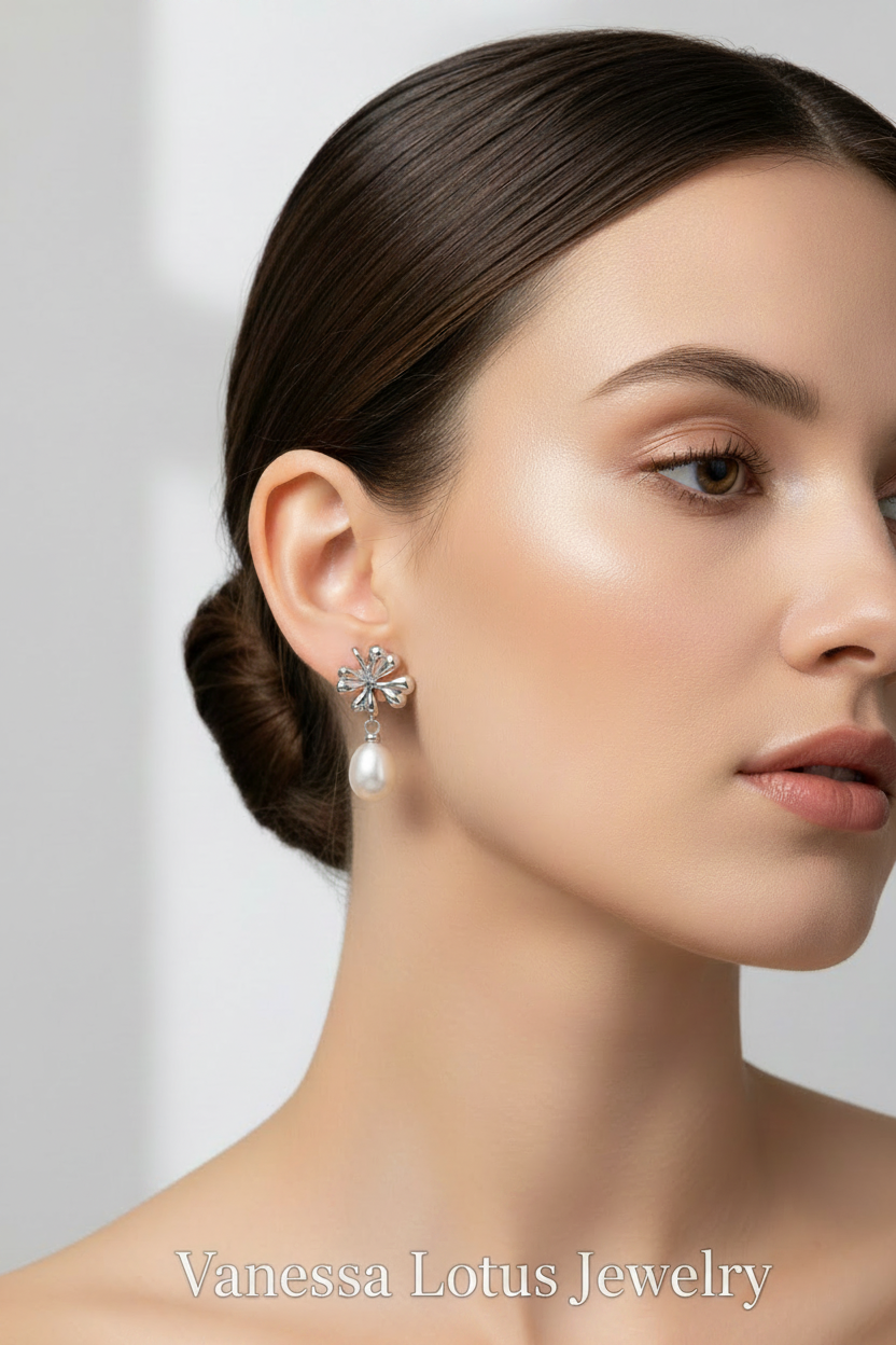 Vintage Clover Pearl Drop Earrings – S925 Silver with Natural Freshwater Pearls
