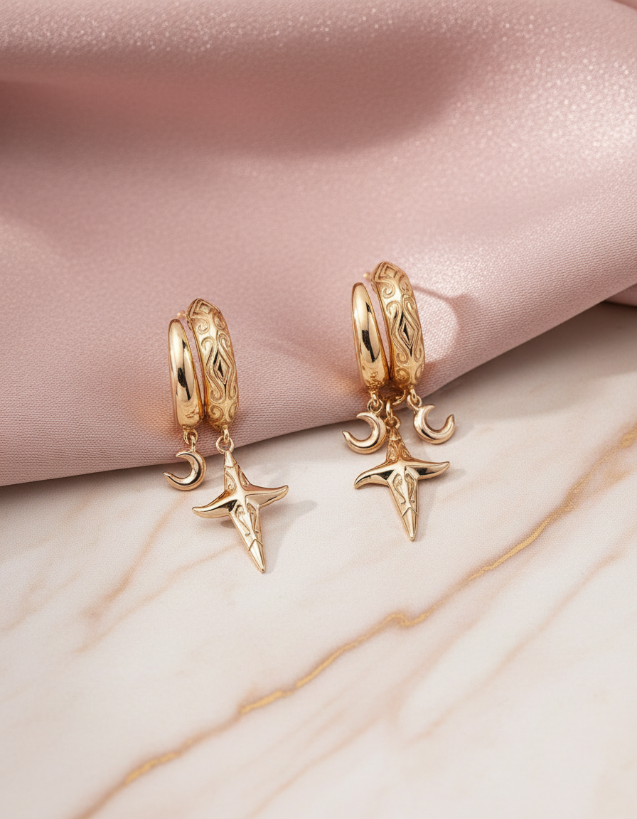 S925 Silver Moon & Star Tarot Earrings | Vintage Celestial Jewelry