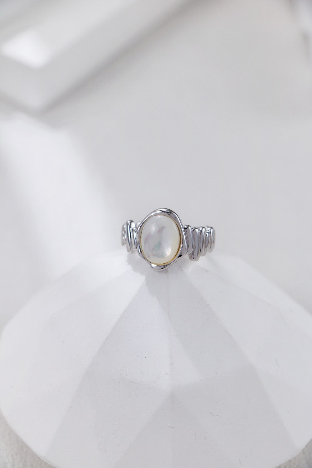 White Butterfly Shell Sterling Silver Ring