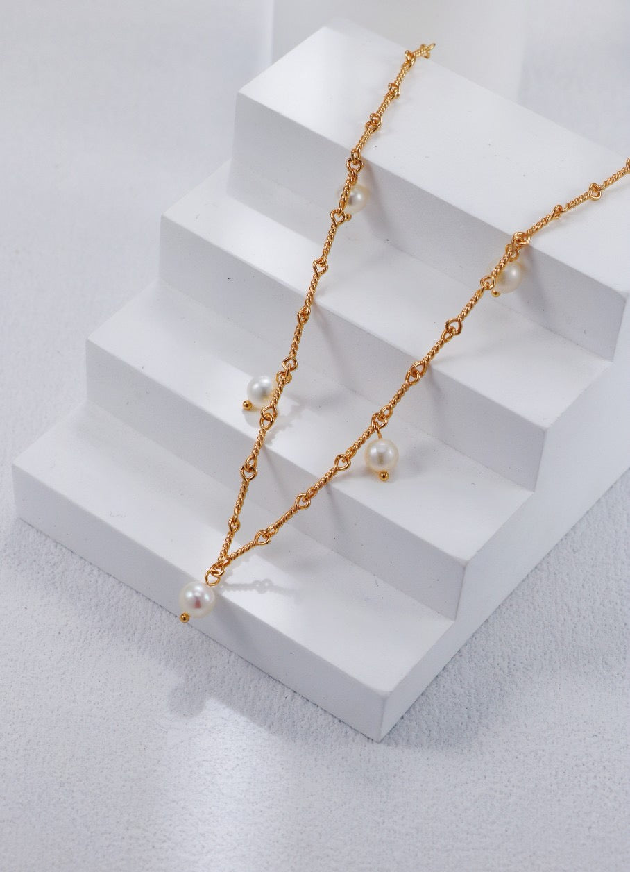 S925 Twisted Rope Chain Pearl Jewelry Set – Necklace & Bracelet