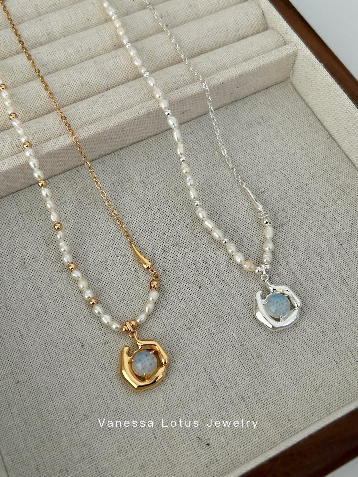 Pearl Necklace with Opal Pendant