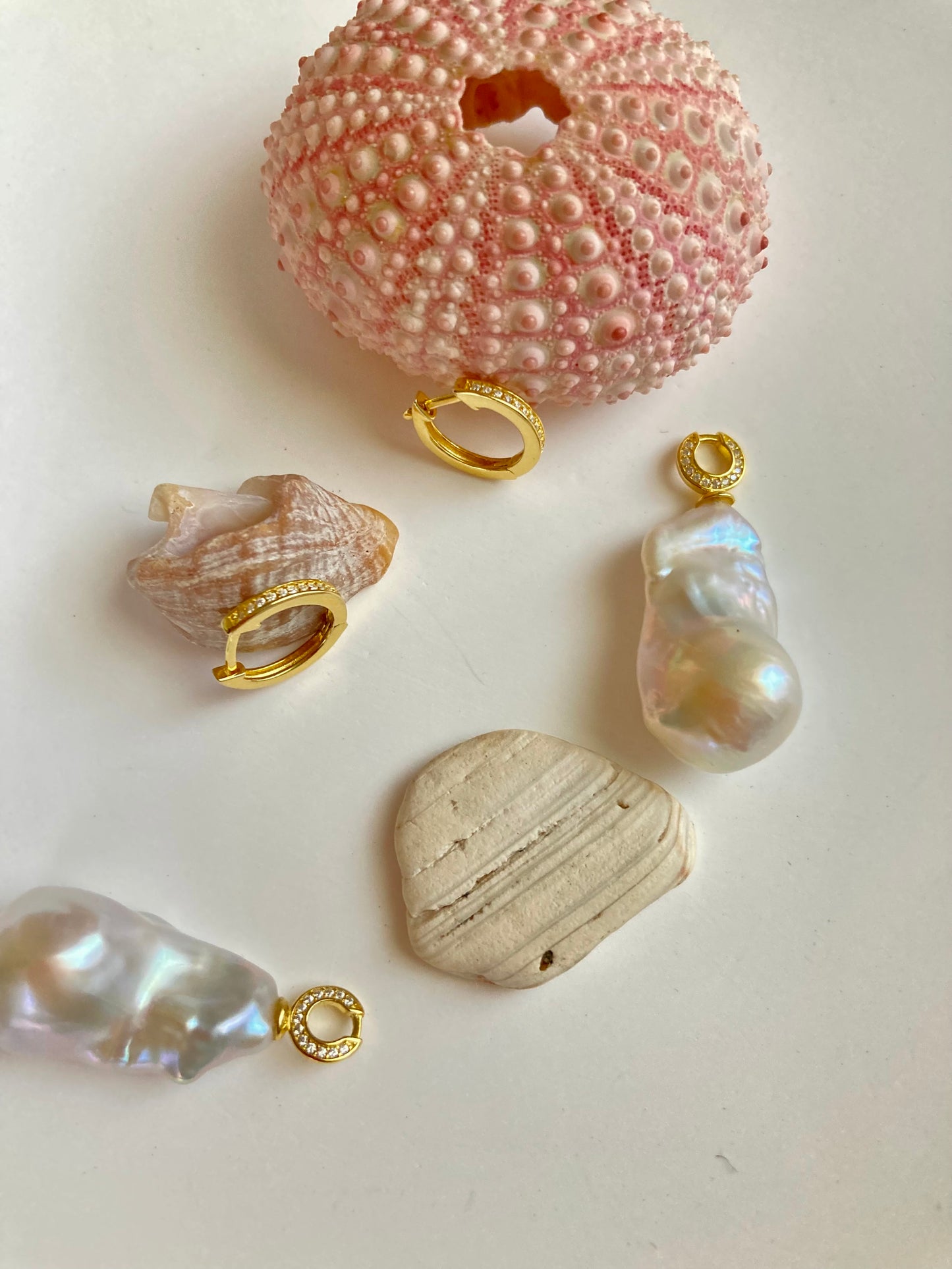 Cute Huggies with Baroque Pearl Pendants