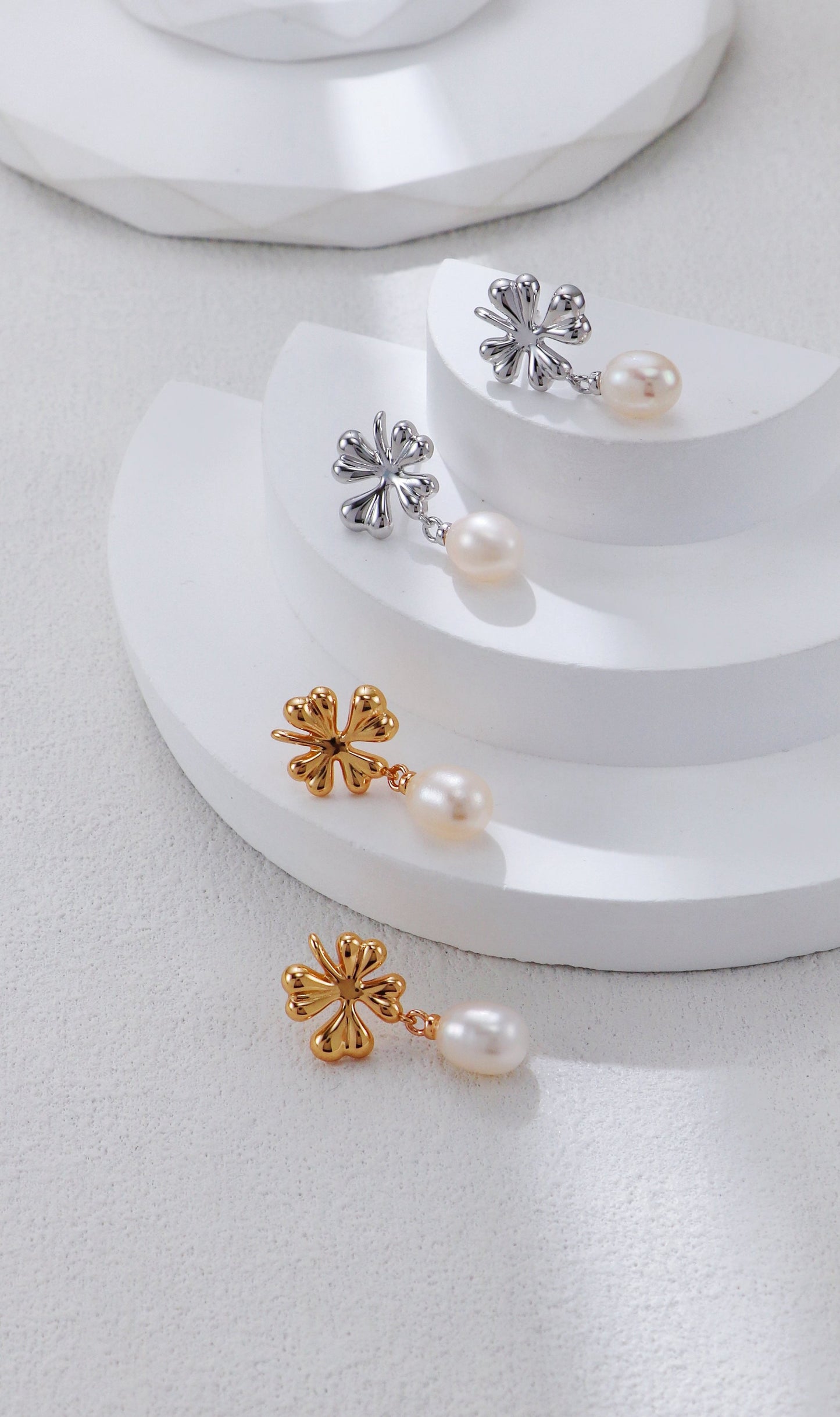 Vintage Clover Pearl Drop Earrings – S925 Silver with Natural Freshwater Pearls