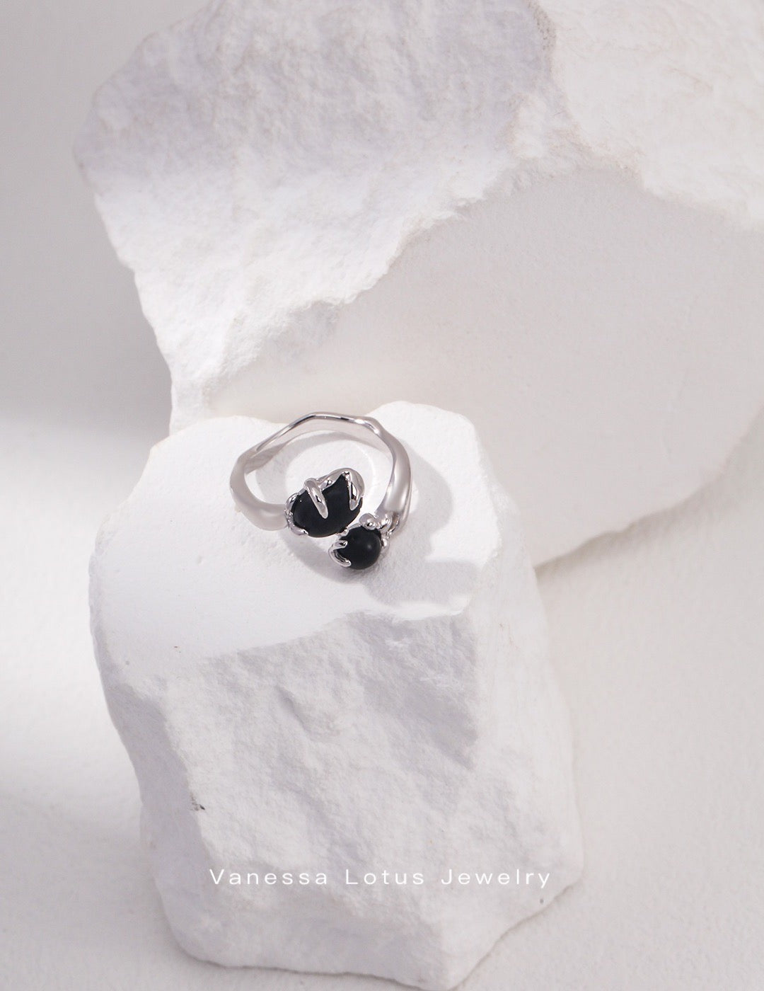S925 Sterling Silver Black Agate Ring