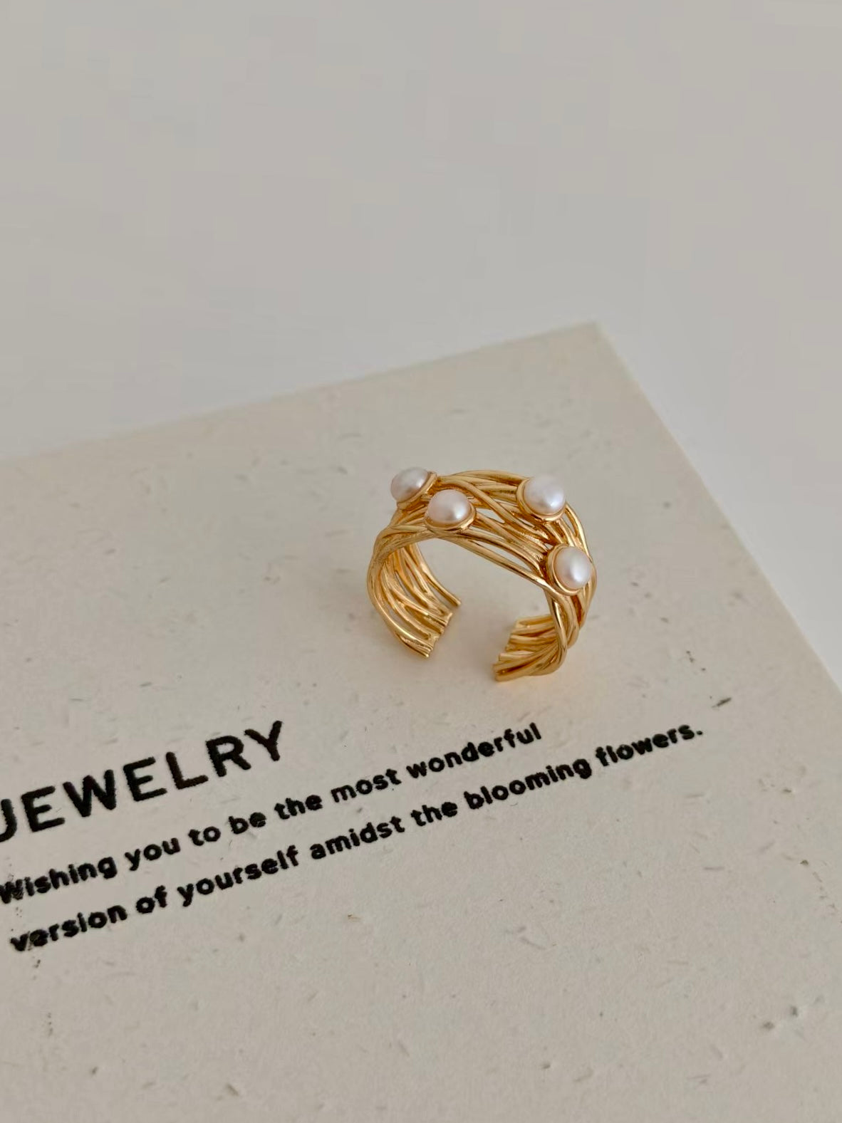 S925 Sterling Silver Woven Vine Pearl Ring –Minimalist Statement Jewelry