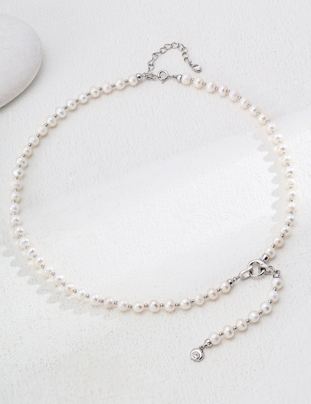 S925 Sterling Silver Natural Pearl & Zircon Necklace