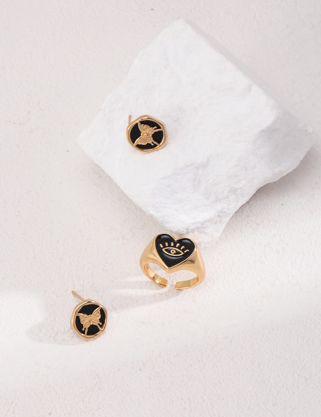 Black agate butterfly studs