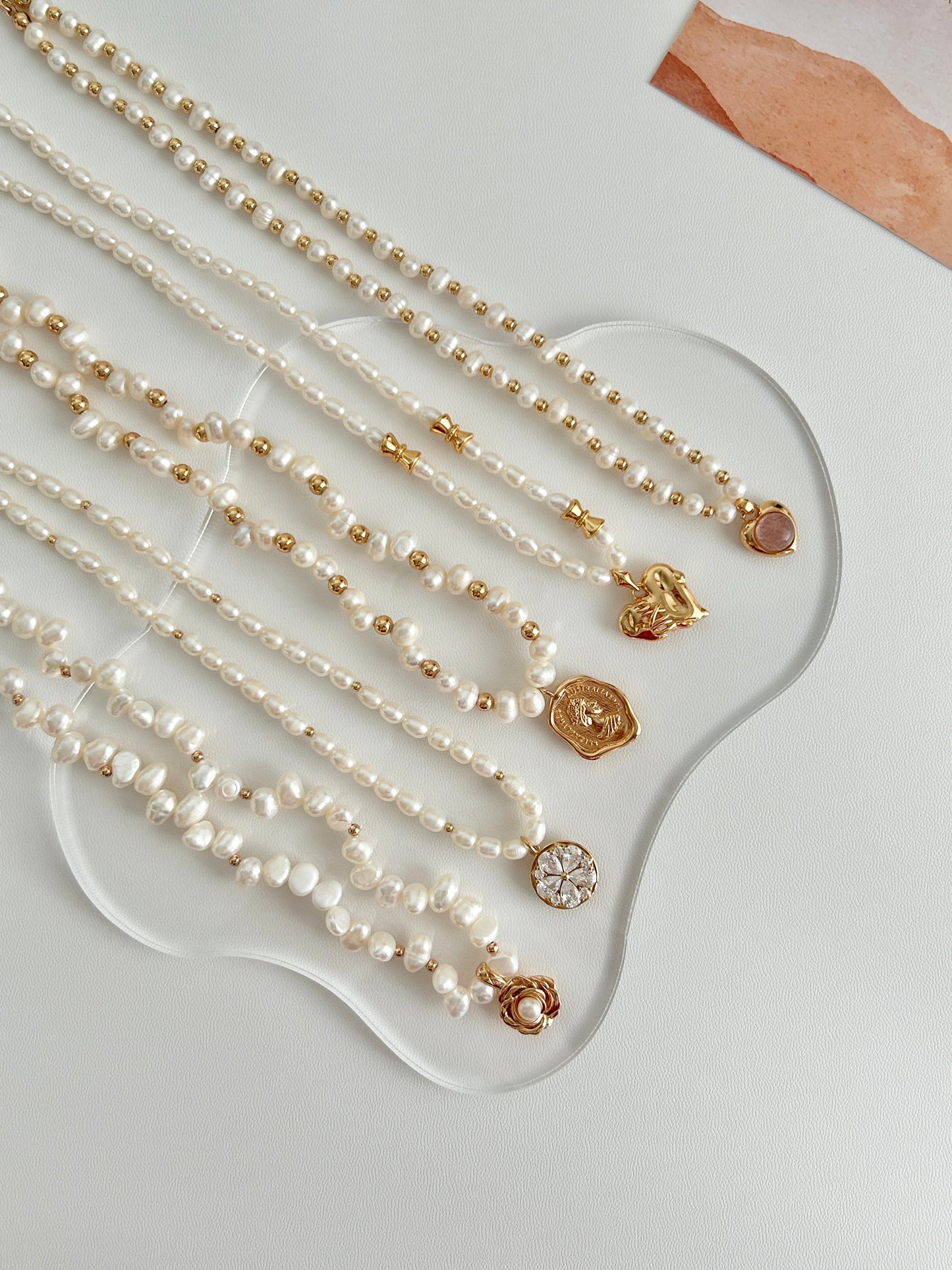 Pink Heart Pearl Necklace