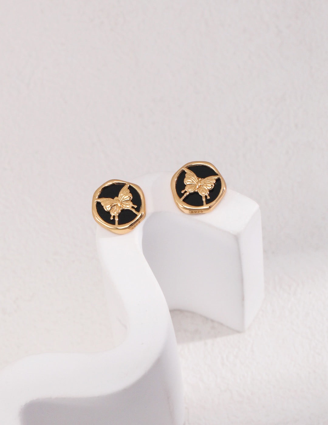 Black agate butterfly studs