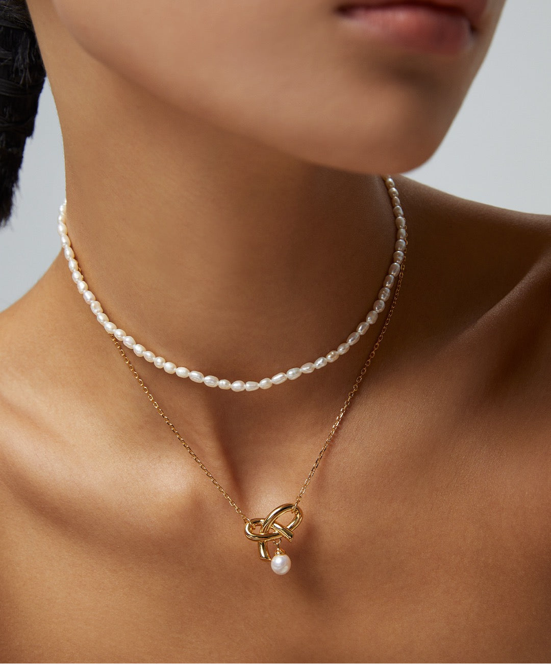 S925 Sterling Silver Rice Pearl Choker Necklace – Vintage Gold
