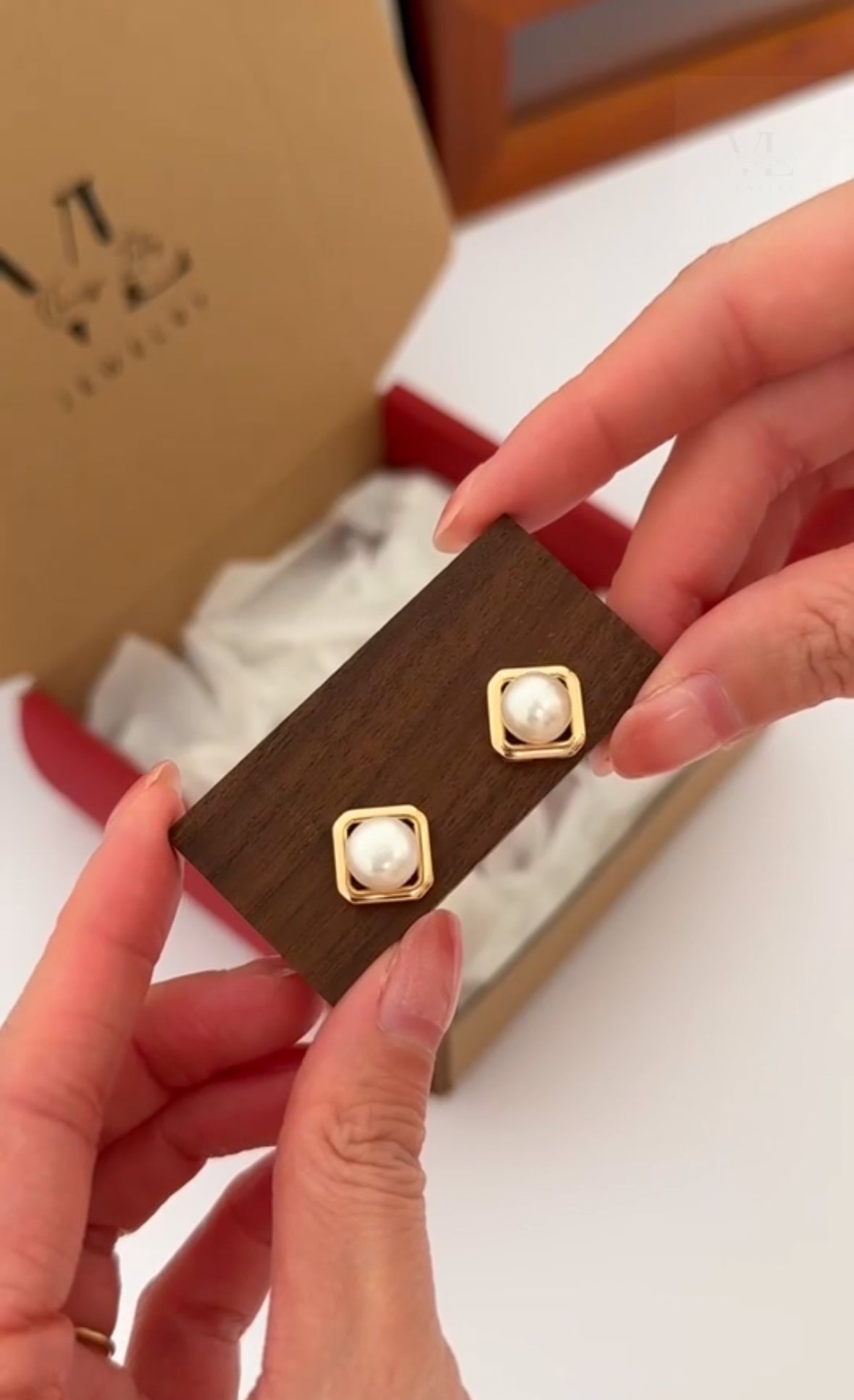 Pearl Studs in Square Frame