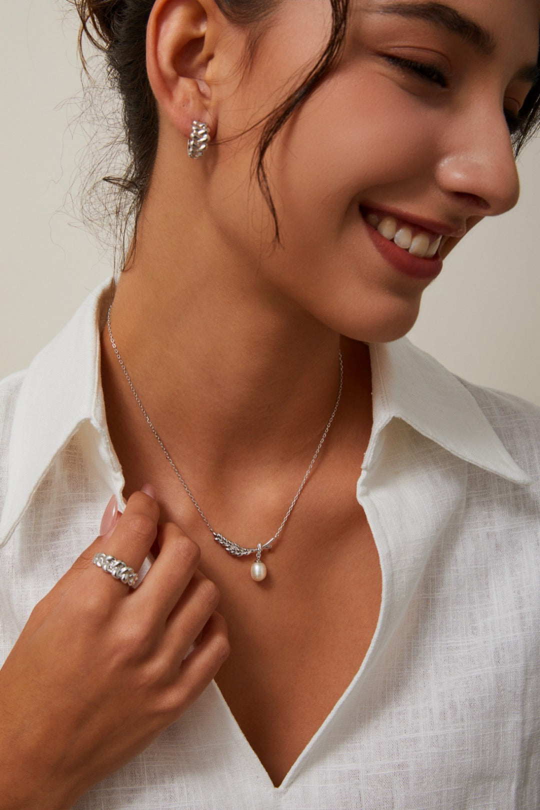 Wheat Silver Necklace with Pearl Pendant