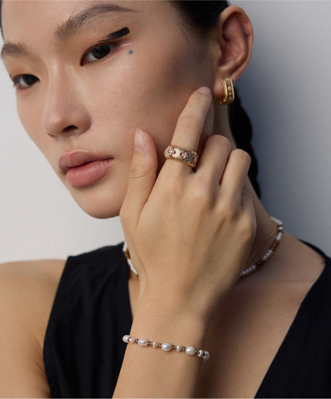 Vintage Gold Pearl & Glazed Glass Bead Jewelry Set – S925 Silver