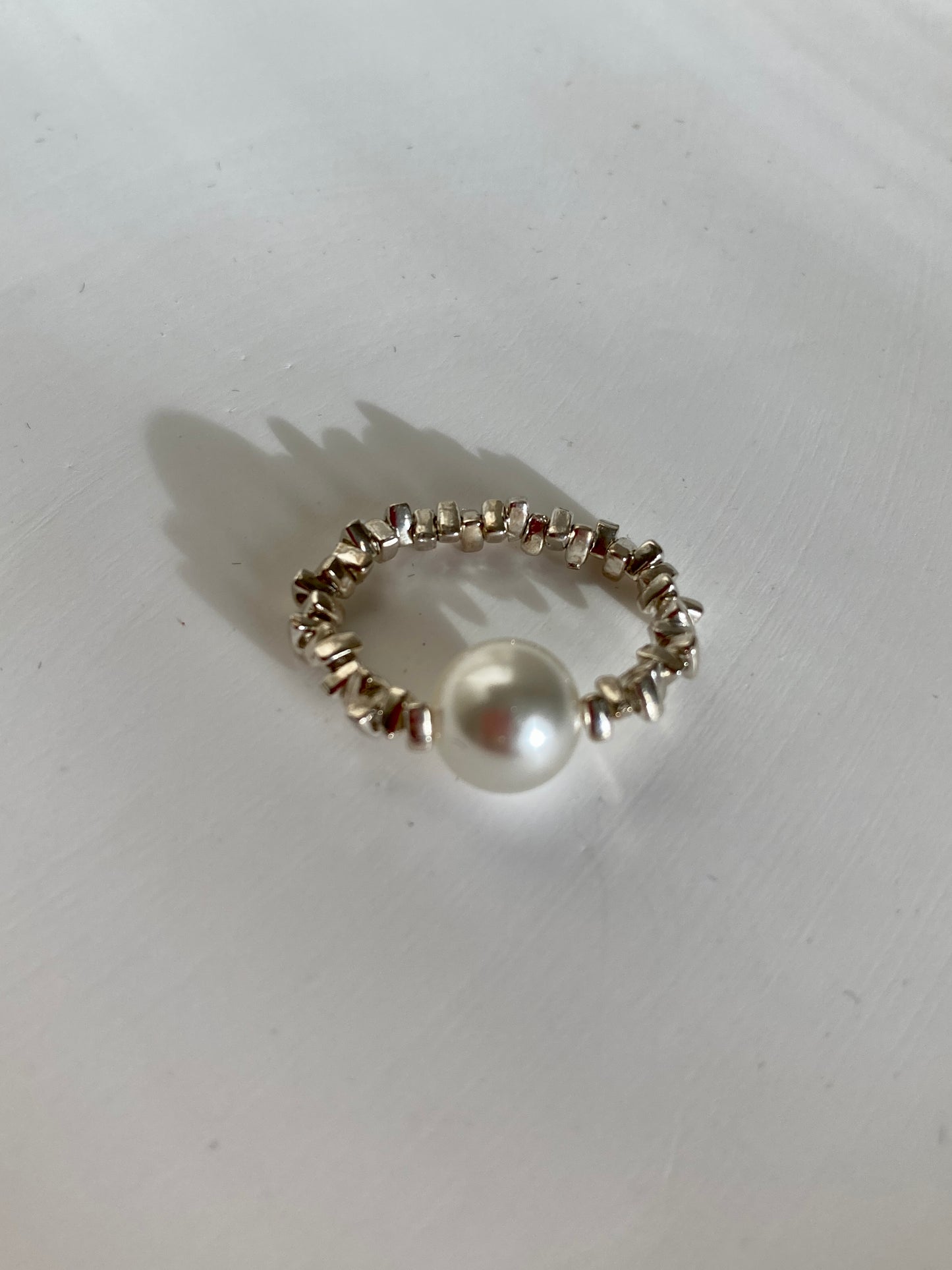 Pearl and silver chip ring