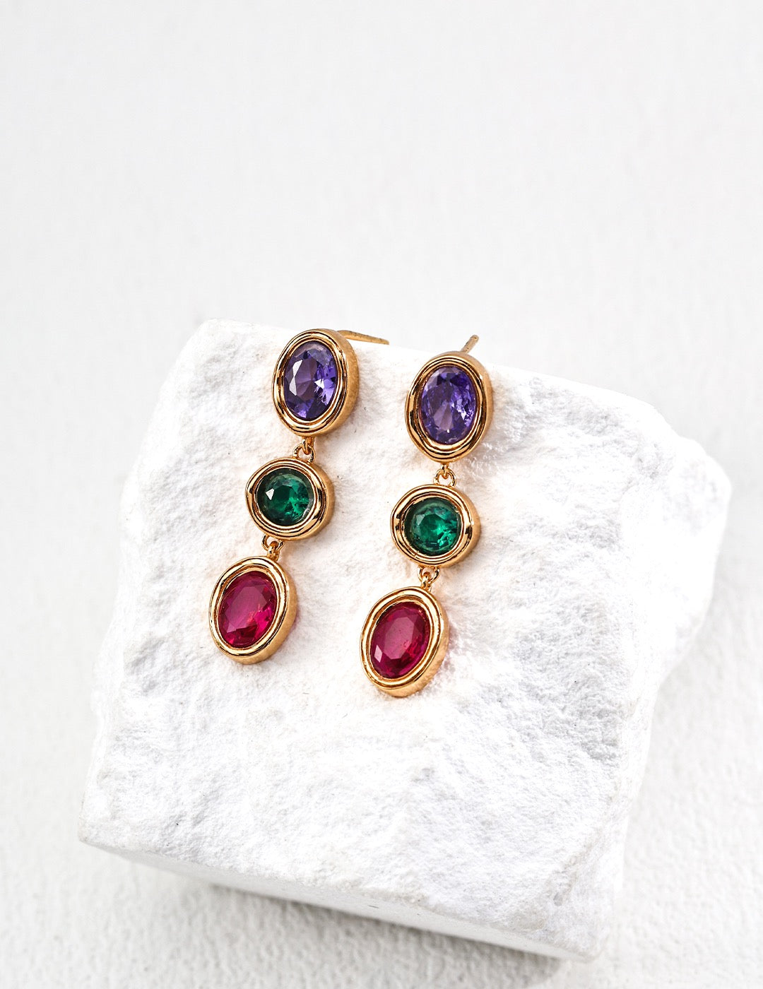 Aurora Elegance Multi-Gemstone Gold Plated Jewelry Set (Earrings & Bracelet)