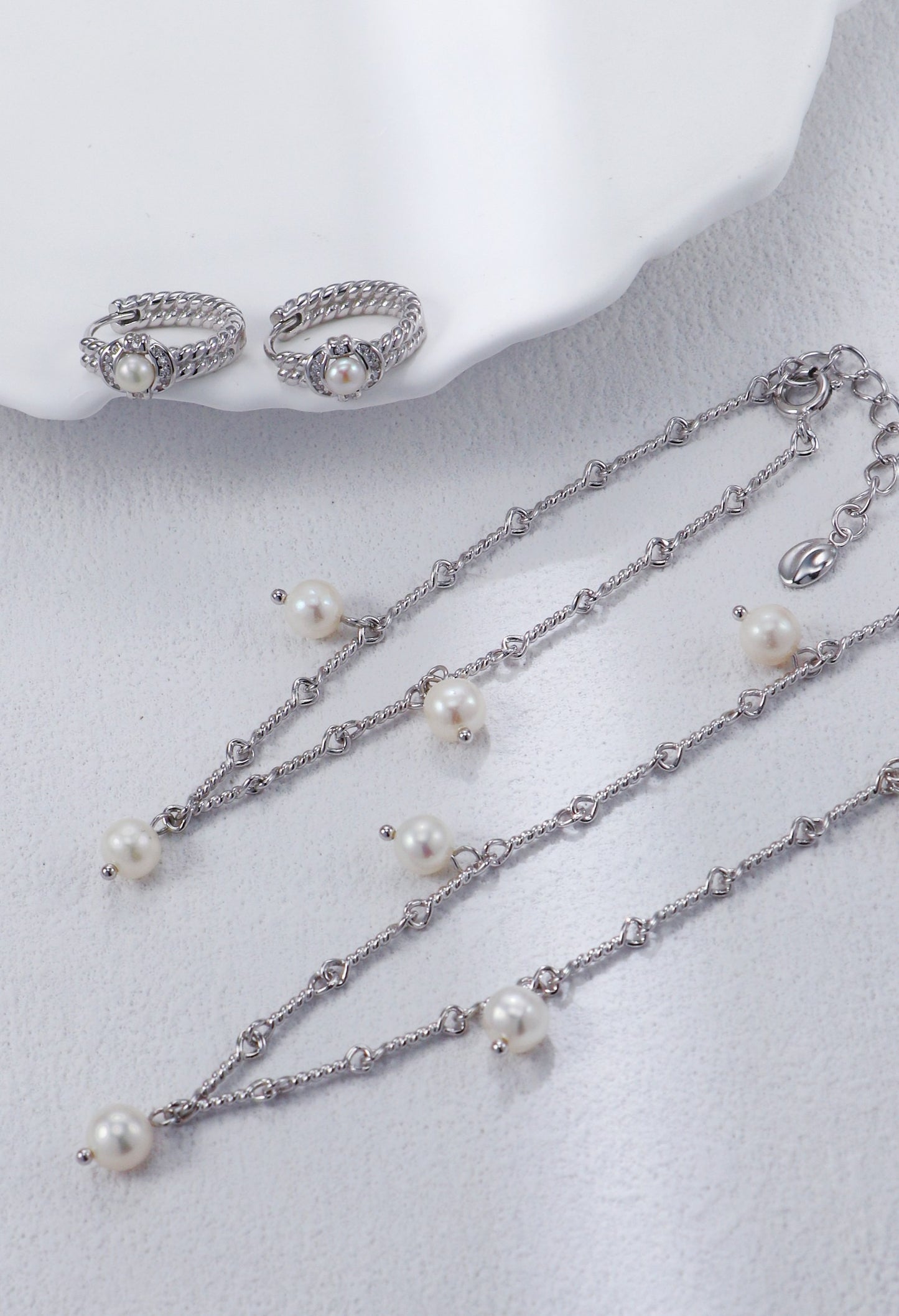 S925 Twisted Rope Chain Pearl Jewelry Set – Necklace & Bracelet
