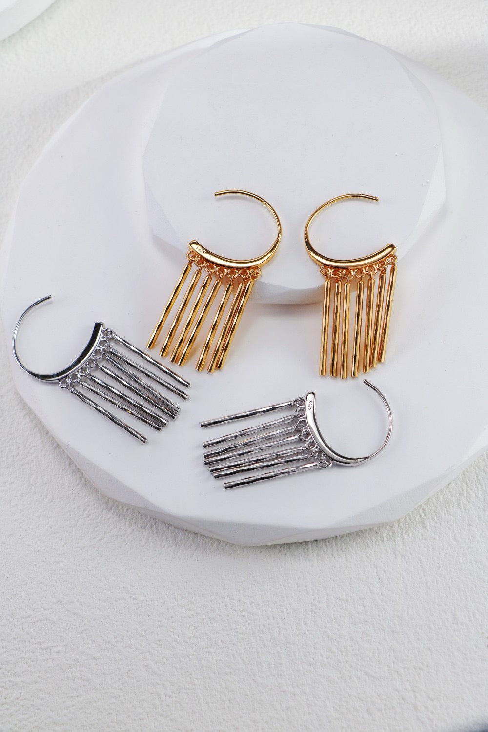 S925 Gold Tassel Hoop Earrings – Elegant Retro Fringe Design